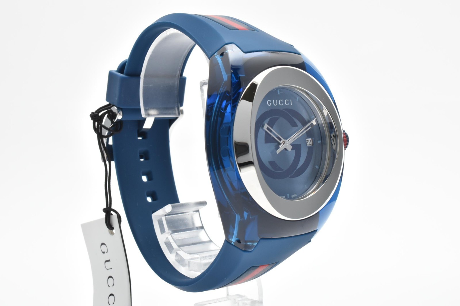 [Near MINT] GUCCI Sync YA137104A/137.1 Blue Silicon Quartz Mens Watch JAPAN