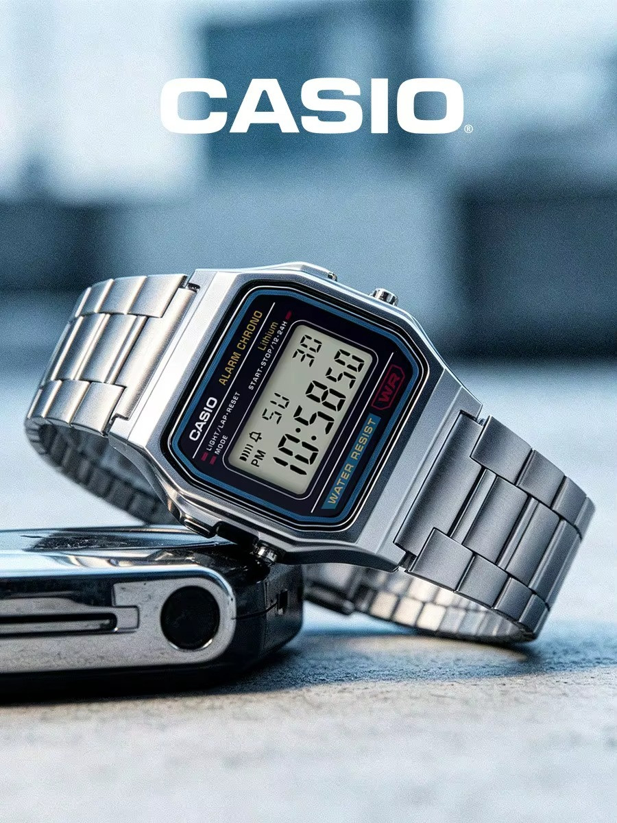 Casio A158WA Vintage Silver Digital Watch Alarm Date 30M Water Resistant
