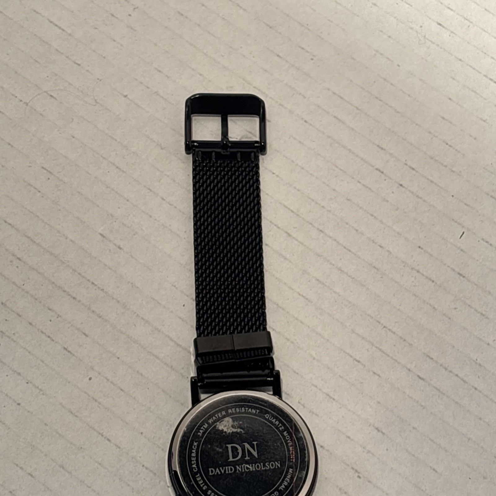 David Nicholson watch black minimalist dial stainless steel mesh