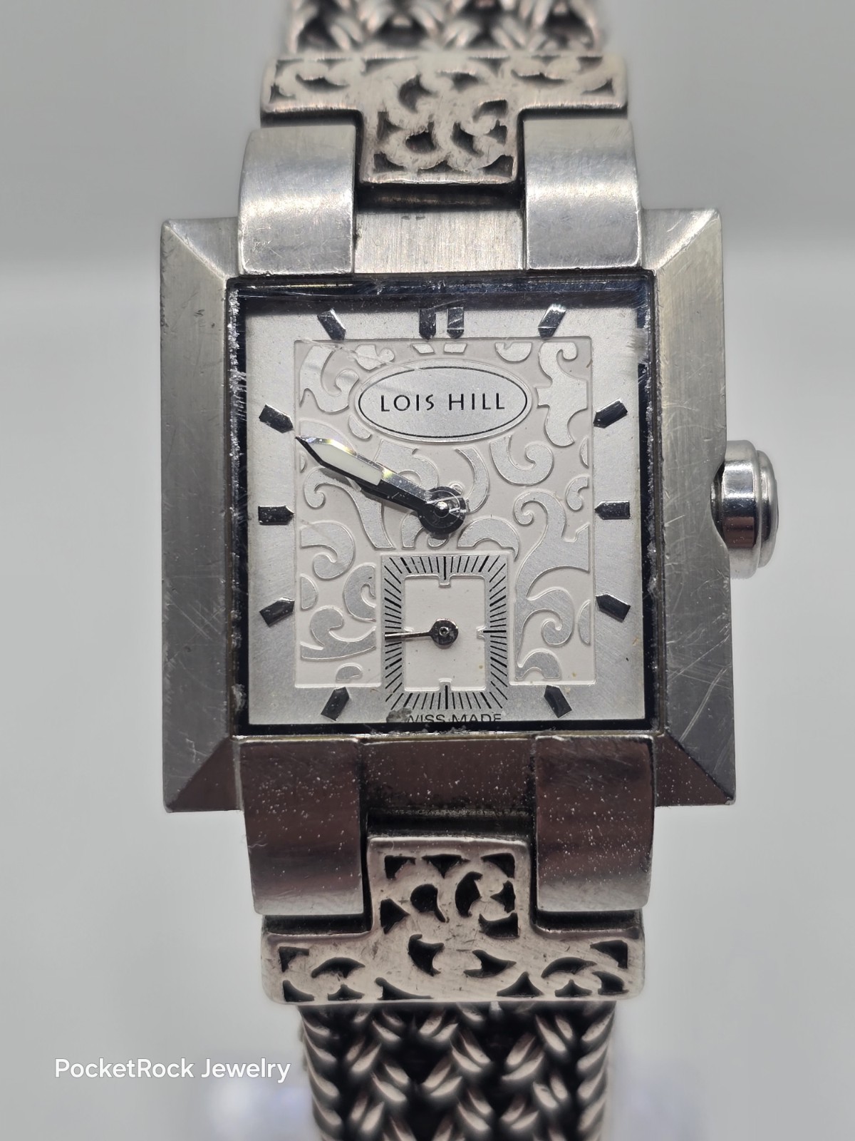 Lois Hill Women’s Swiss Made Quartz Rectangle Silver Dial 925 SILVER Bracelet