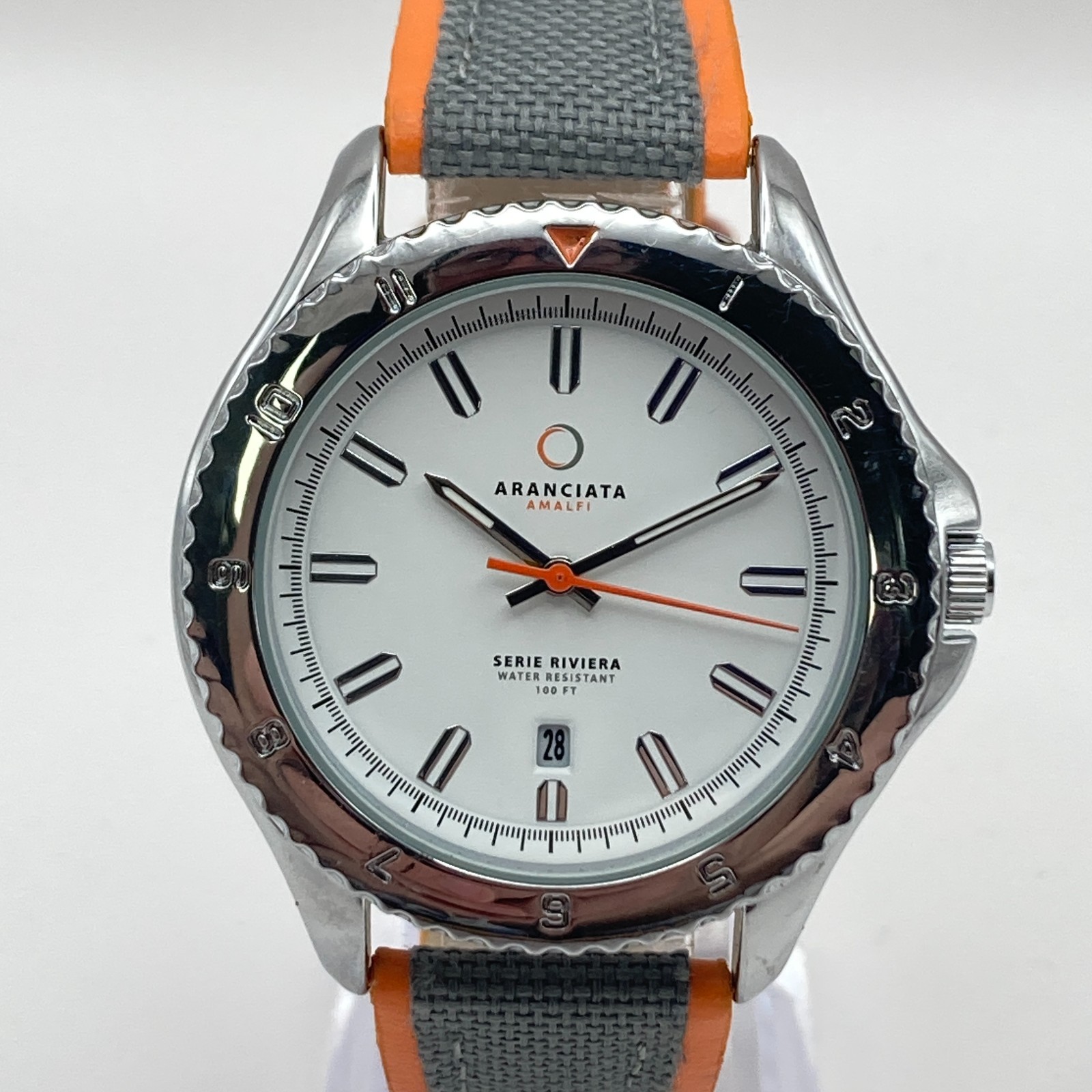 Aranciata Amalfi Mens Watch 40mm Silver Tone Date Gray Orange New Battery 9.25″