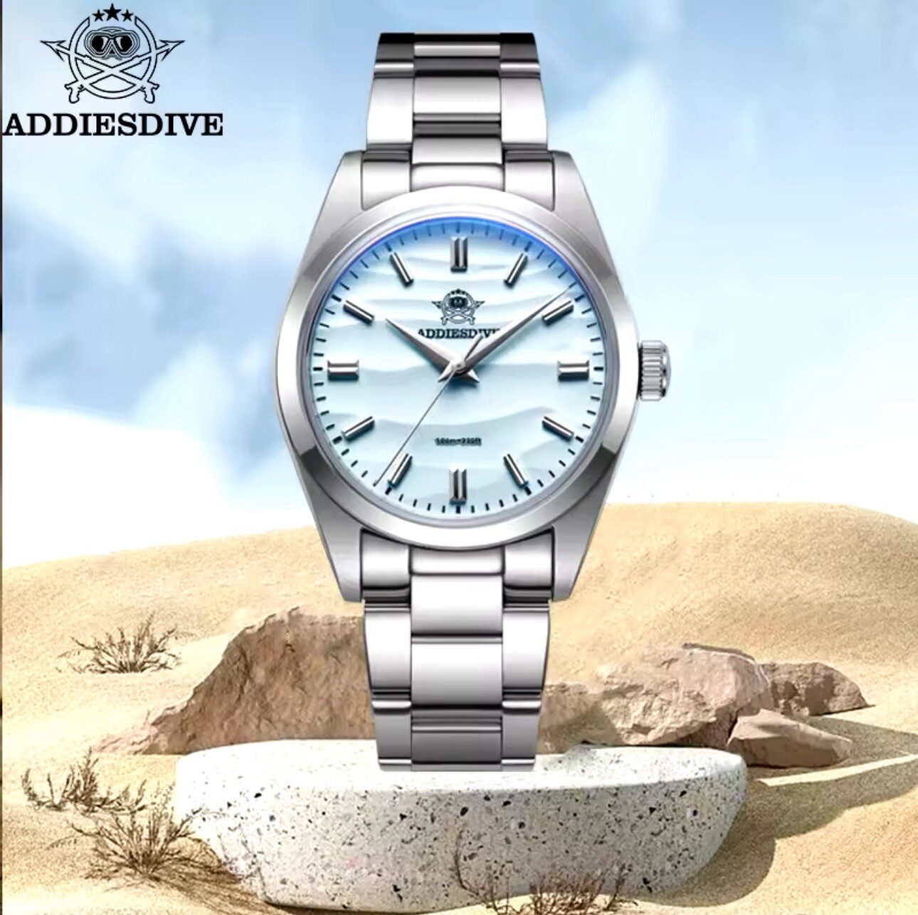 Addiesdive AD2030 Stainless Quartz Dive Watch 10ATM 36mm Blue Waves*Never Worn*