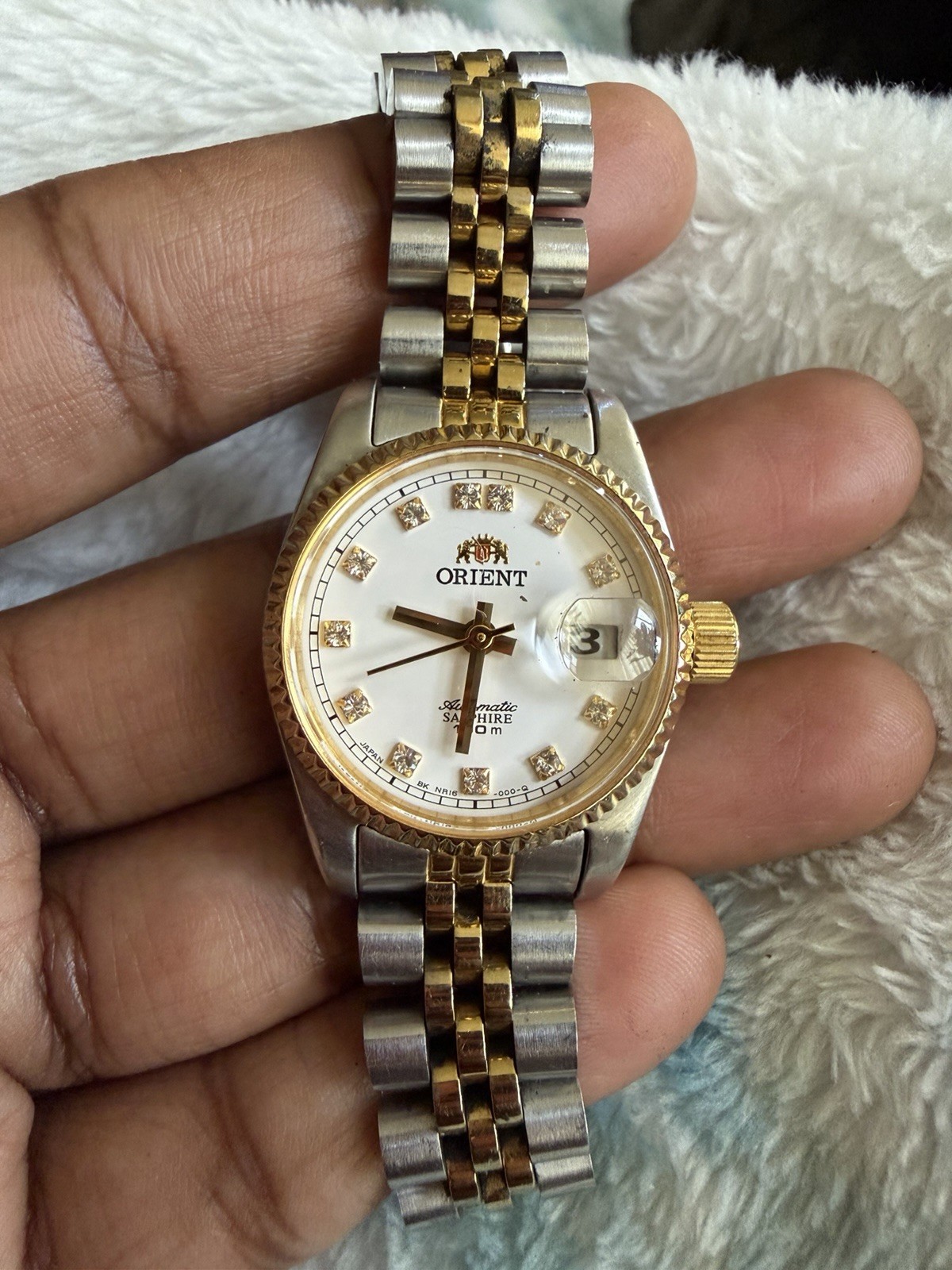 Orient President Day/Date Automatic Sapphire Diamond Dial Vintage Ladies Watch
