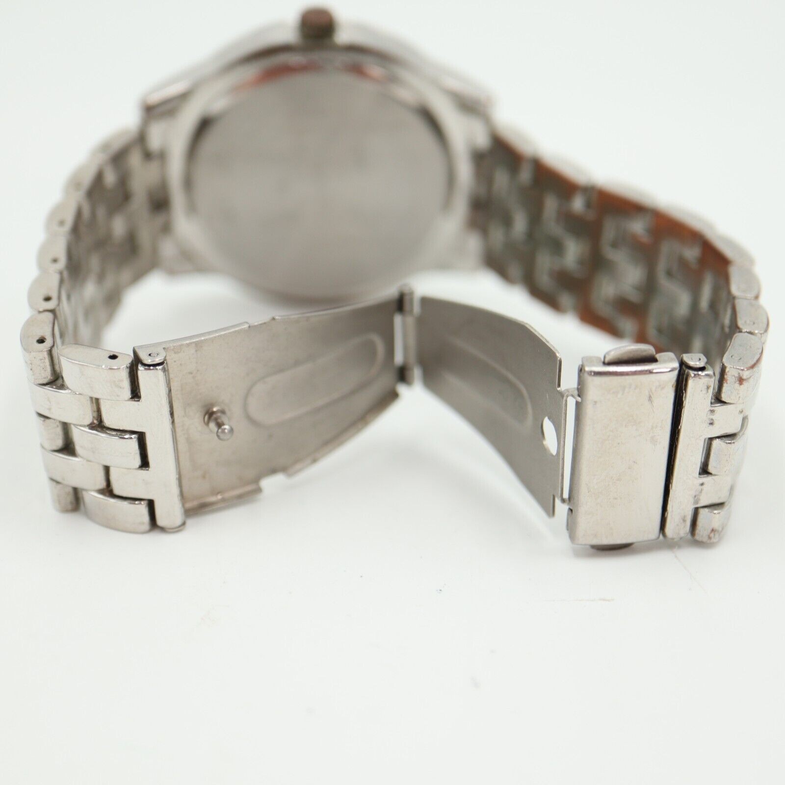 Chrome Mens Watch 45mm Silver Tone Black Gray Dial Stainless Steel w New Battery