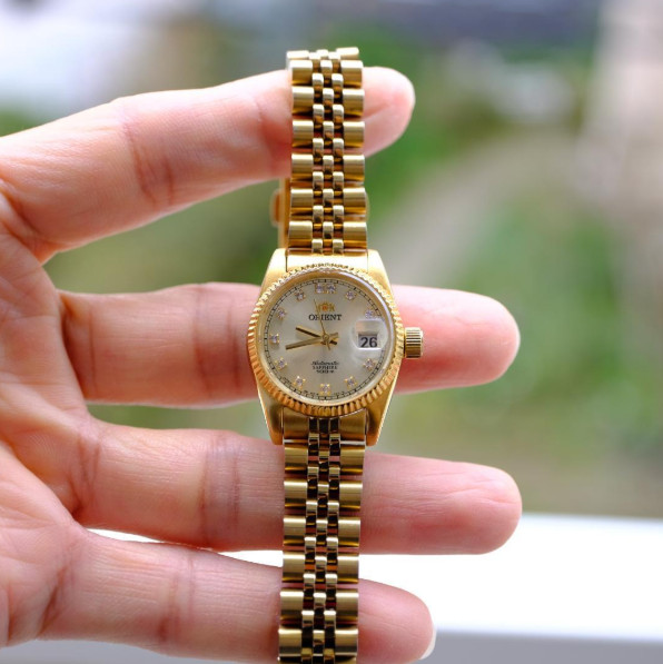 ORIENT President DayDate Automatic Gold Dial Diamond Indices Working With Box