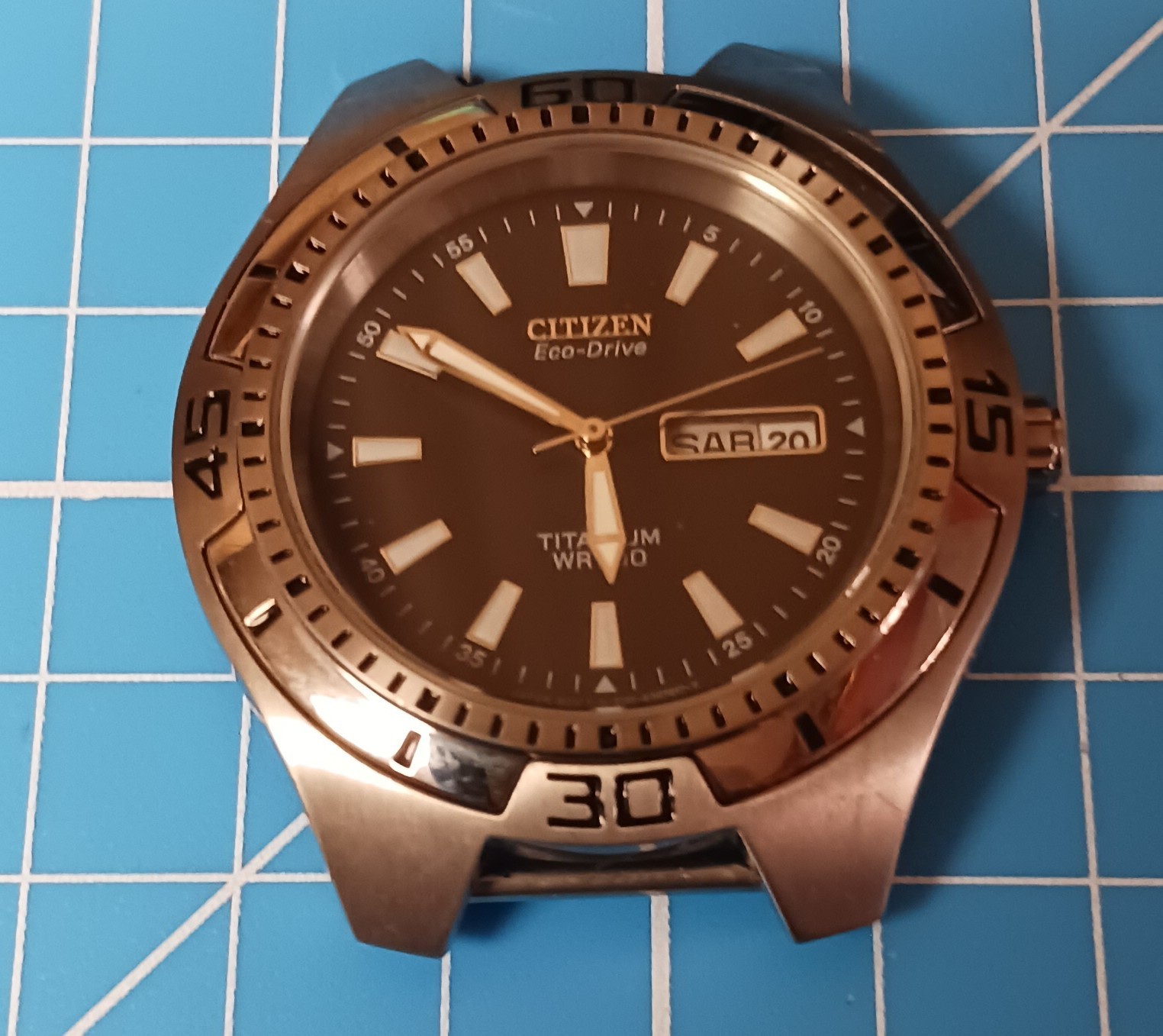 Vtg Citizen Eco-Drive Titanium WR 100 GN-4W-S Mens Watch HEAD