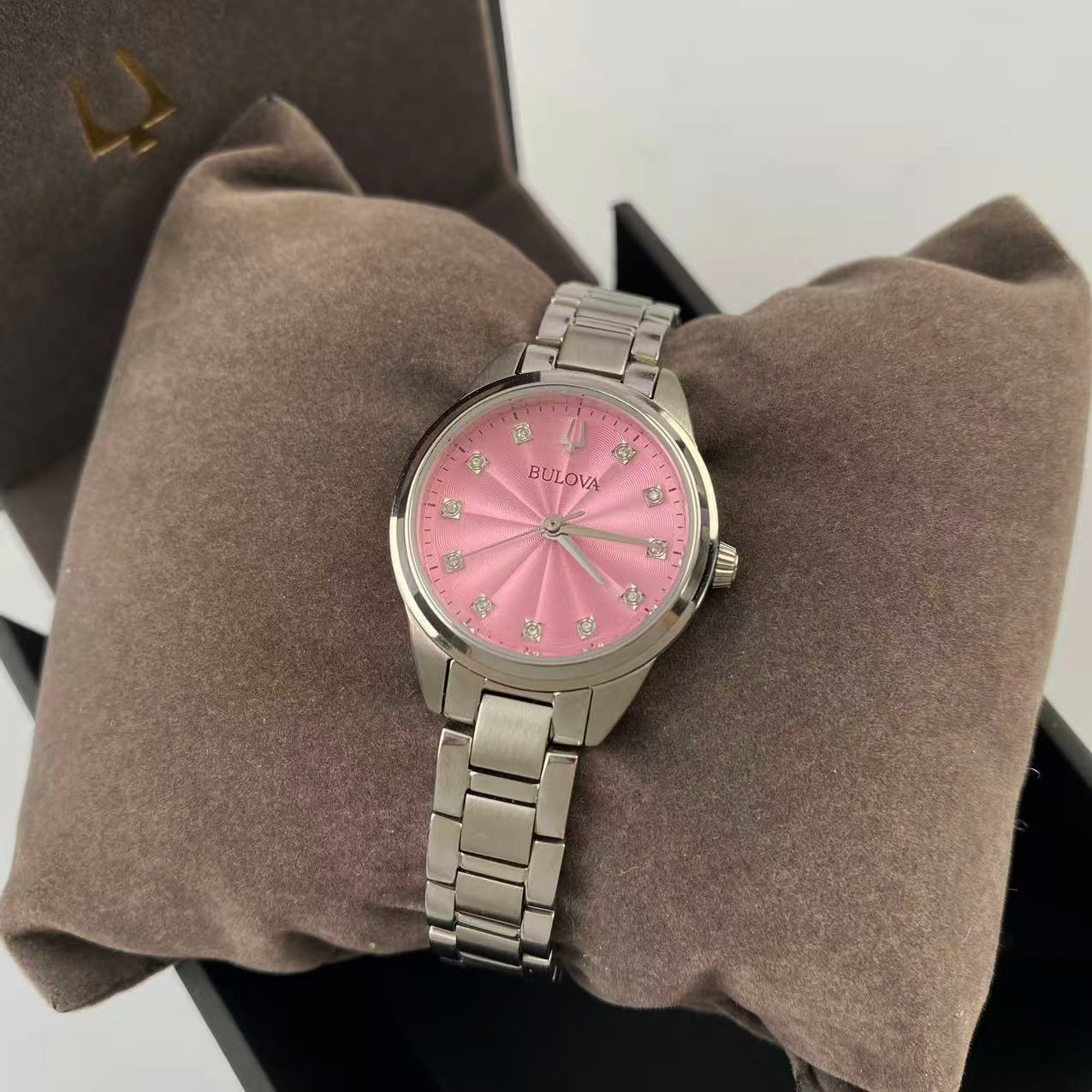New Bulova 96P249 Sutton Pink Diamond Dial Stainless Steel Women’s Quartz Watch