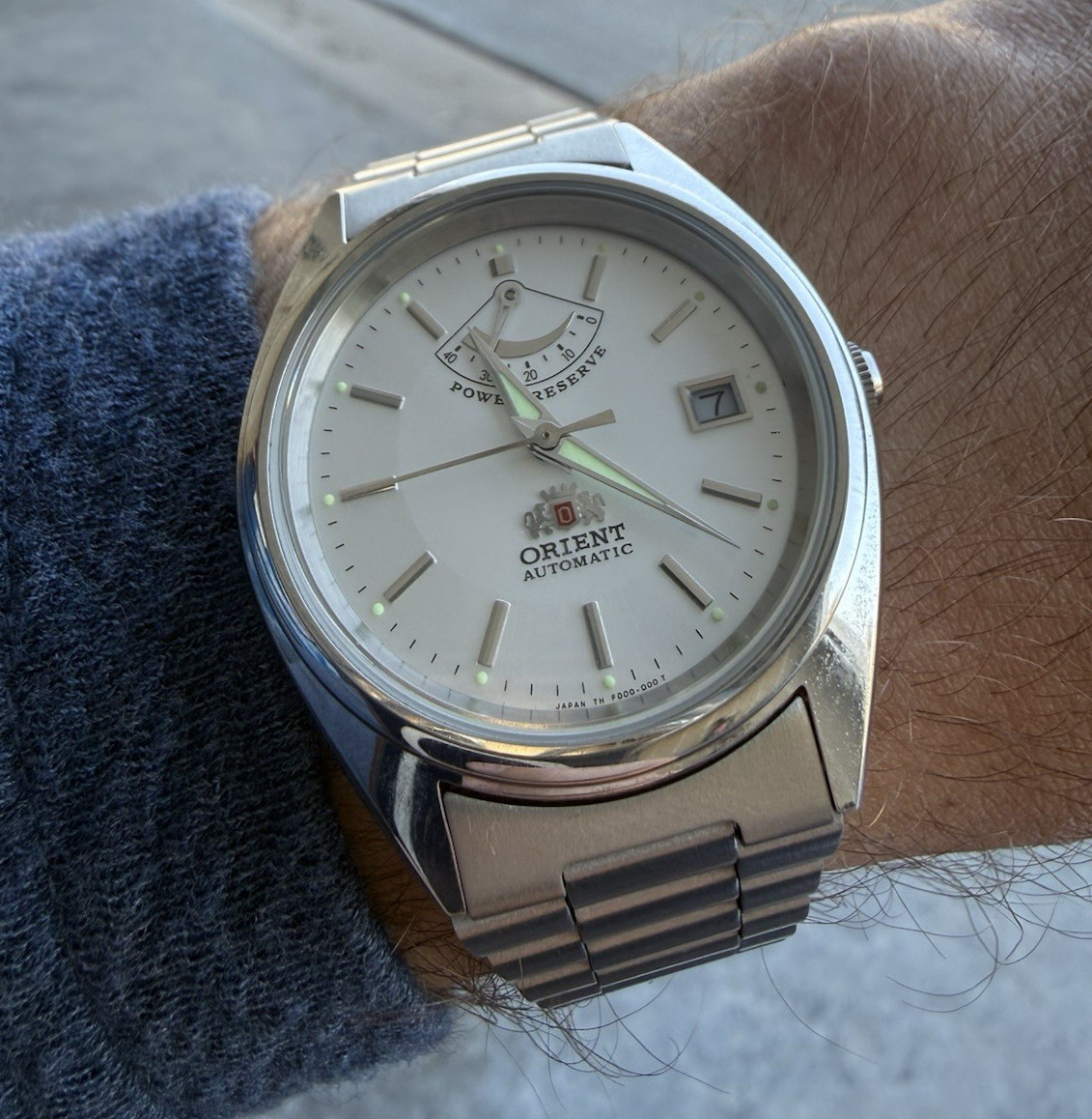 Orient Automatic Power Reserve Watch White Dial Date Crest Japan Vintage Runs
