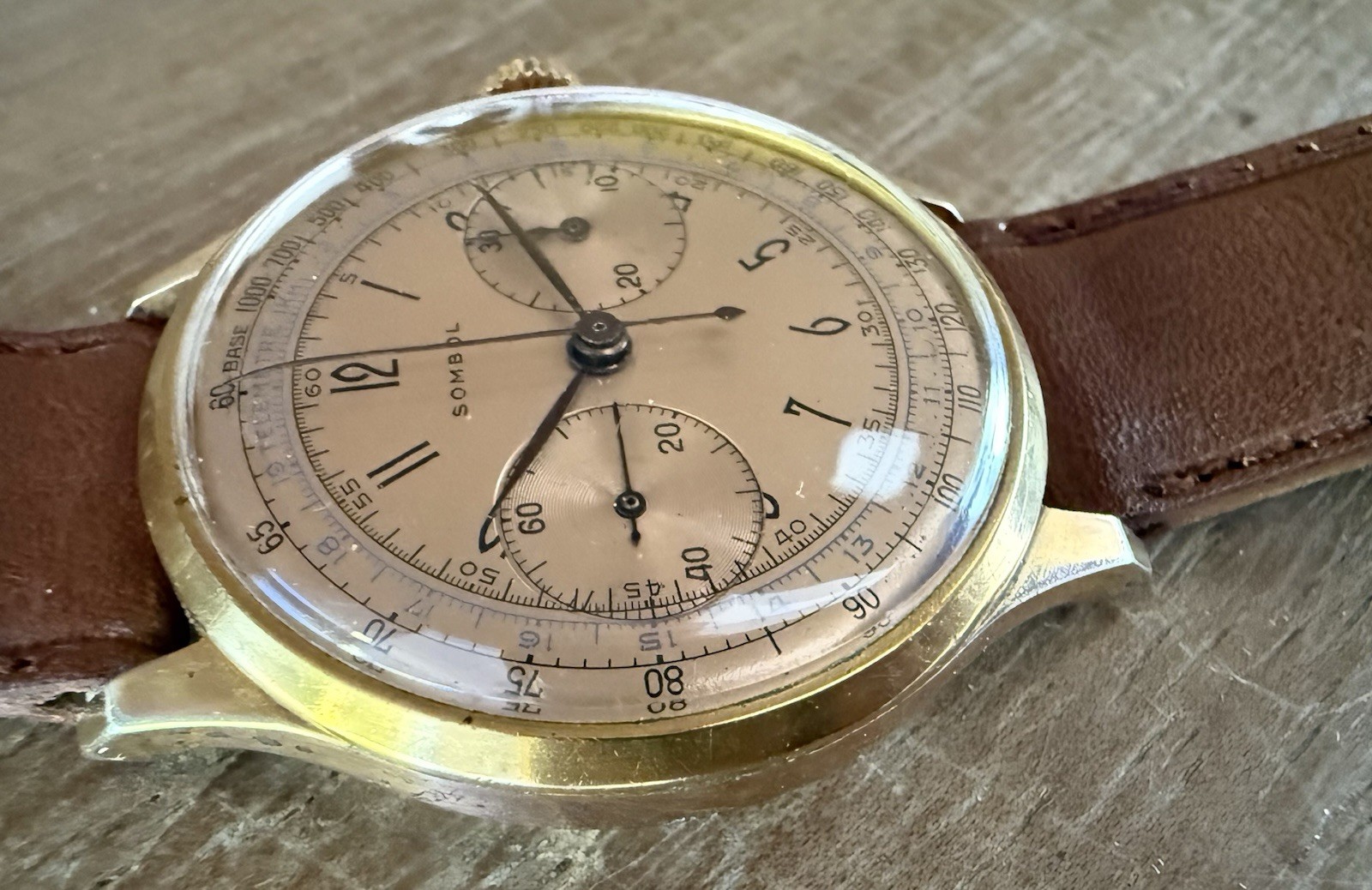 Vintage 1940s Sombol Chronograph Landeron Blue Telemeter Tachymeter Watch
