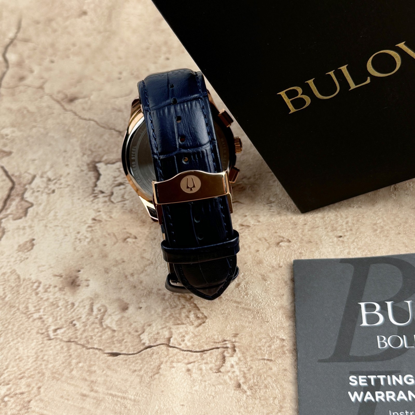 New Bulova Classic Dark Blue Textured Dial Chronograph Men’s Quartz Watch 97B170