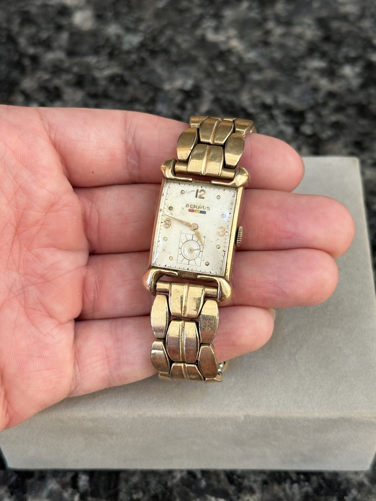 Vintage 1950s Benrus Model BO1 17j 10K Gold Filled Swiss Tank Watch – Runs !