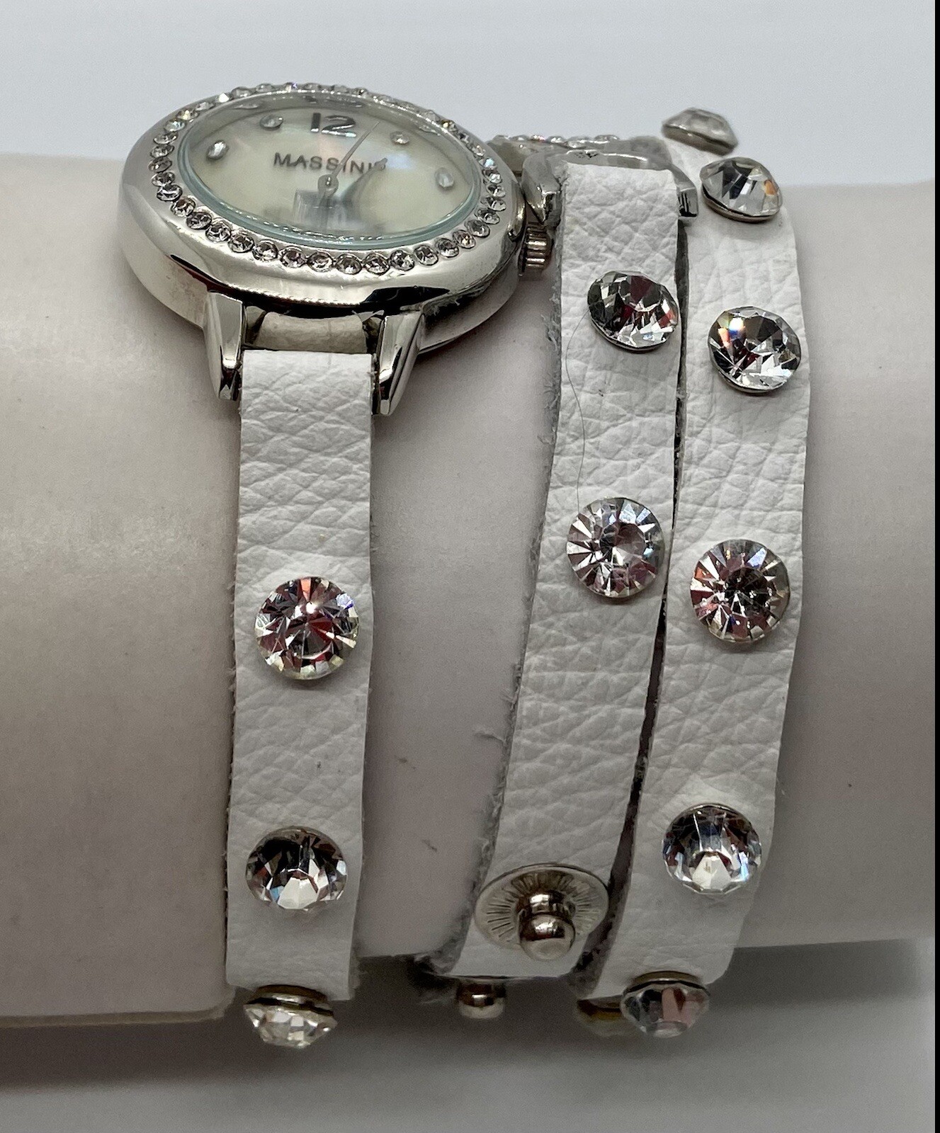MASSINI Ladies Watch New Battery LOVE Triple Wrap Strap Lots Of Crystals Iced