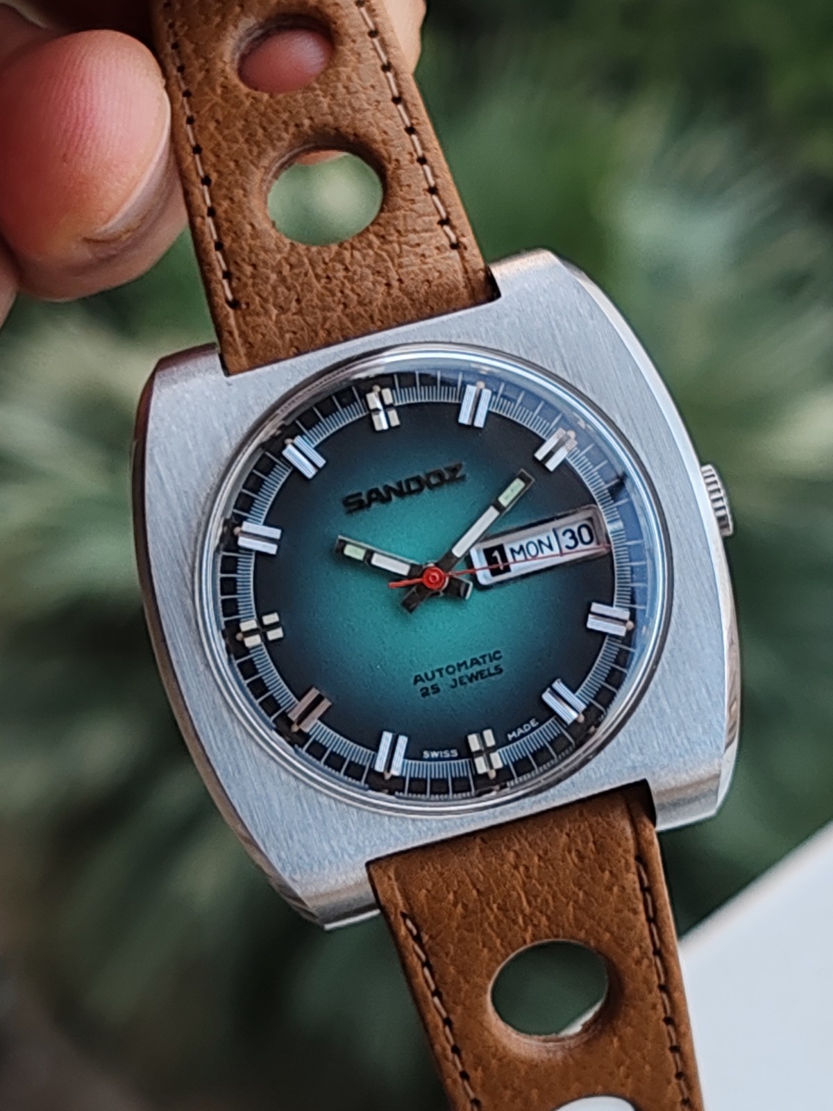 Sandoz Automatic 1746Z-84-8 Teal Gradient Dial Vintage 1970s