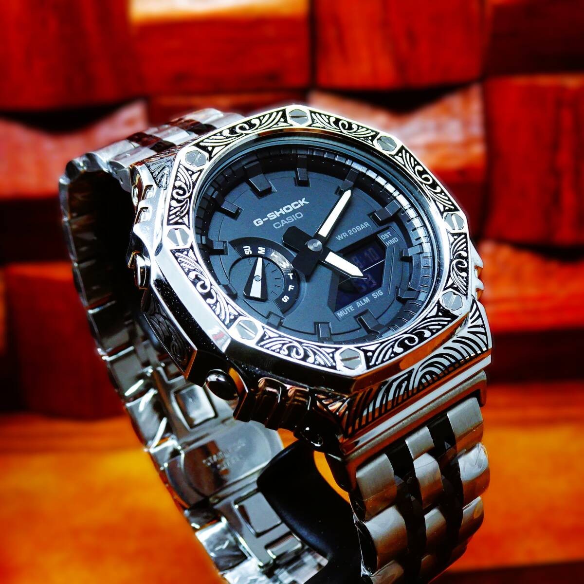 〓New〓mod Casioak〓G-Shock custom watch with body GA2100 Stainless steel Venetian