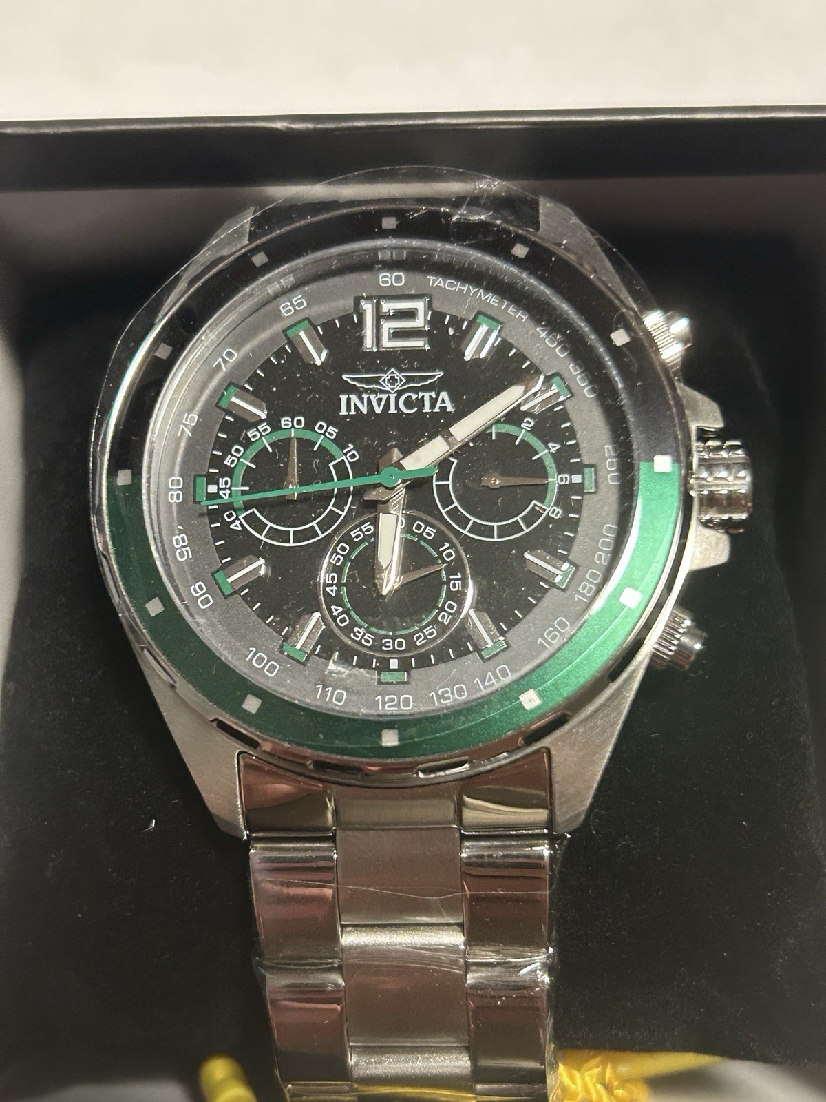 New Invicta Speedway Watch 44mm Quartz Green Black Rotating Bezel 49363