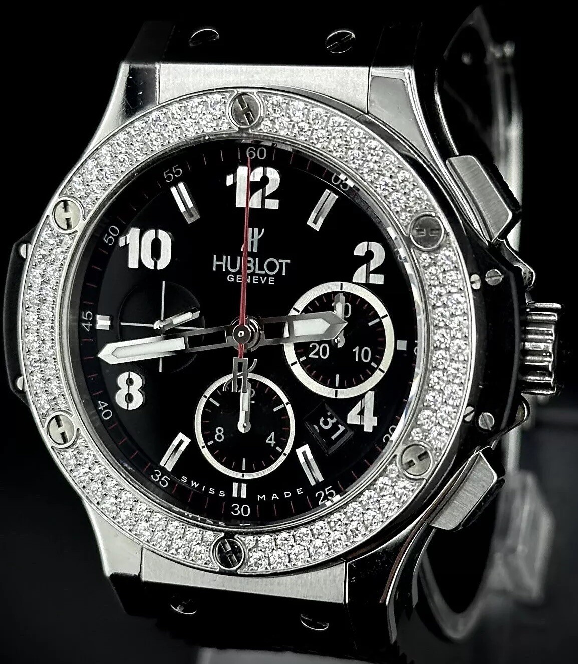 Hublot Big Bang 44 Original Steel Diamonds $20K MSRP Black 301.SX.130.RX.114 💎