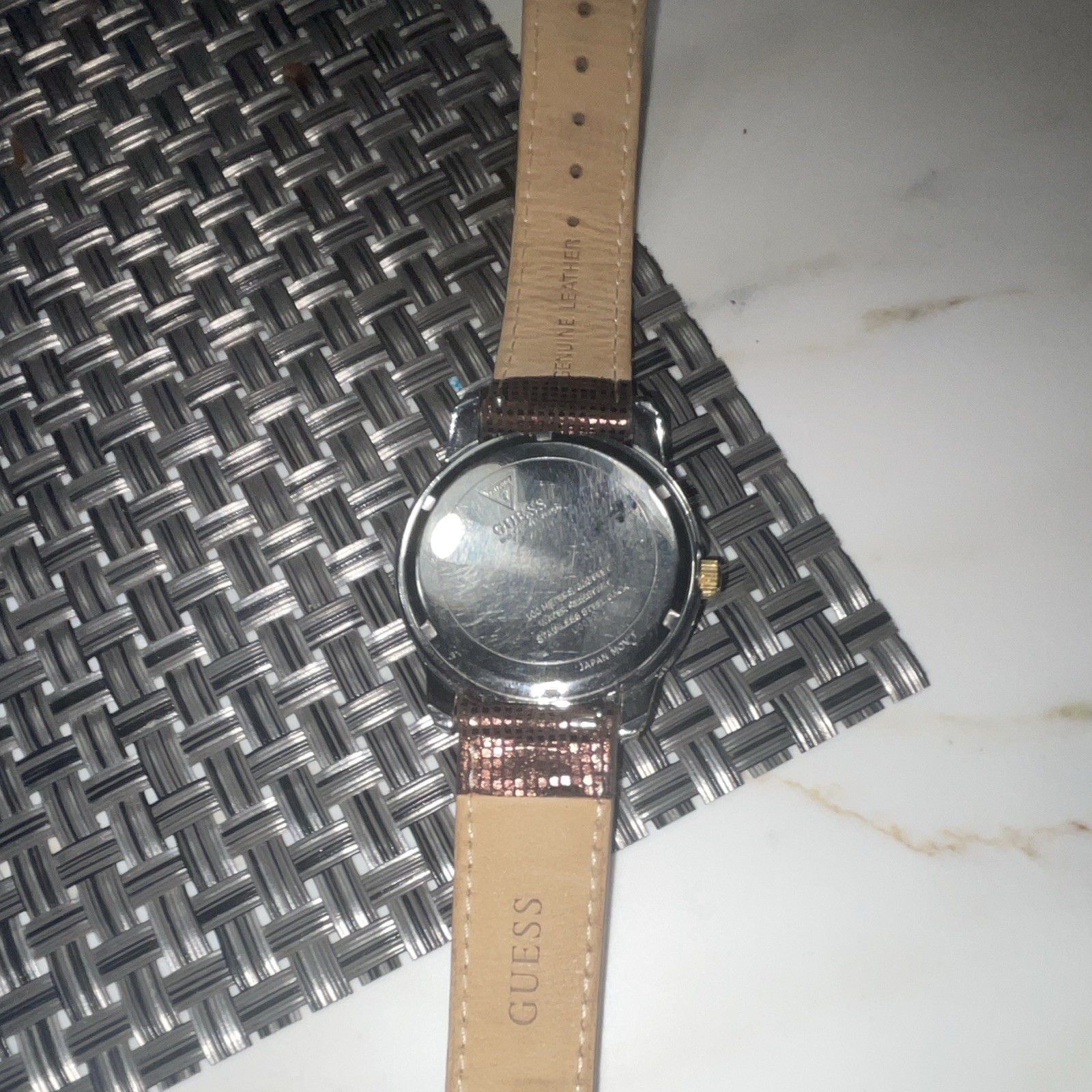 GUESS Women’s Dress Quartz Analog Chronograph White Dial Brown Leather Strap