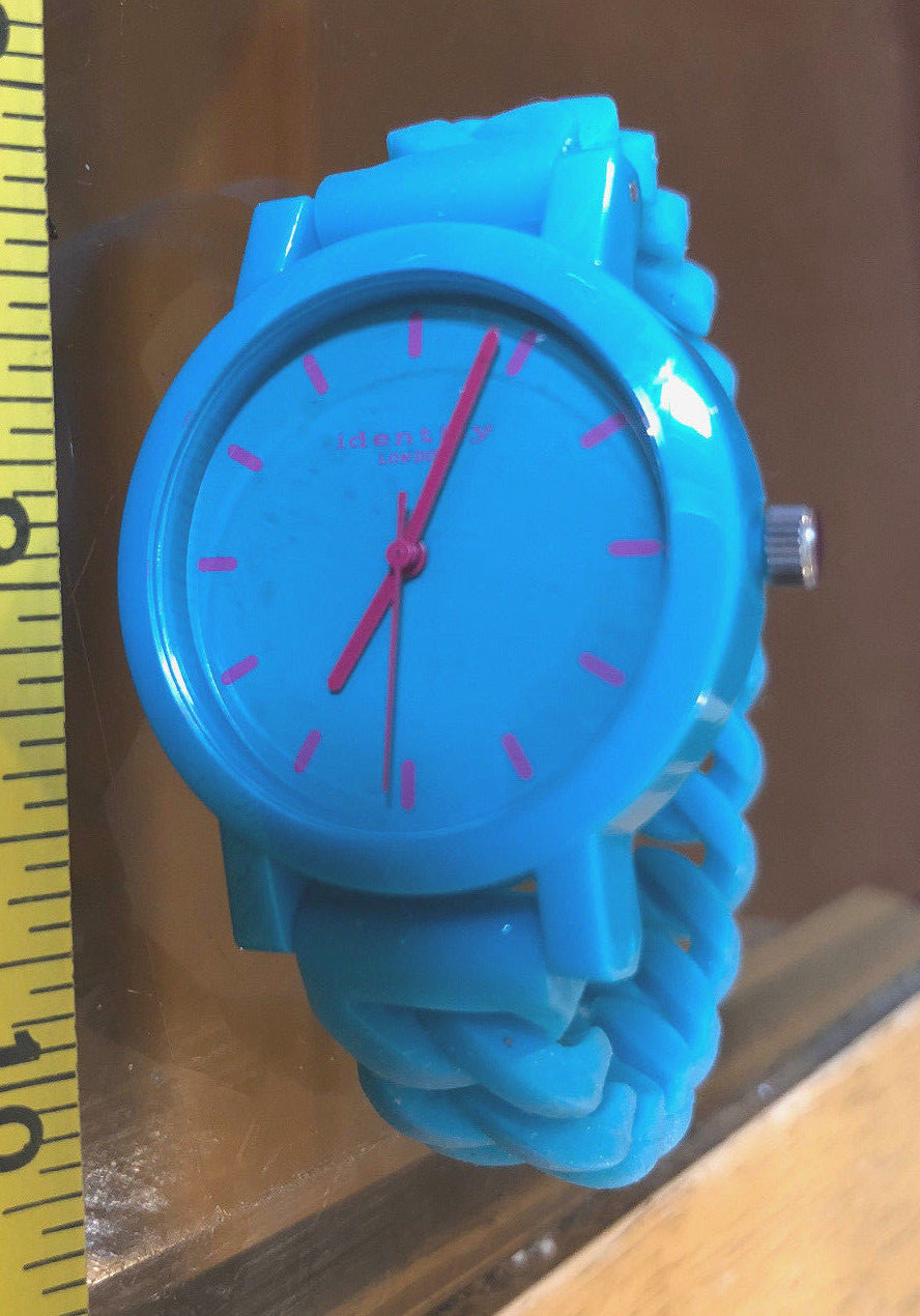 Watch Wristwatch Identity London Blue New Rubber Strap Blue Pink Dial No Battery