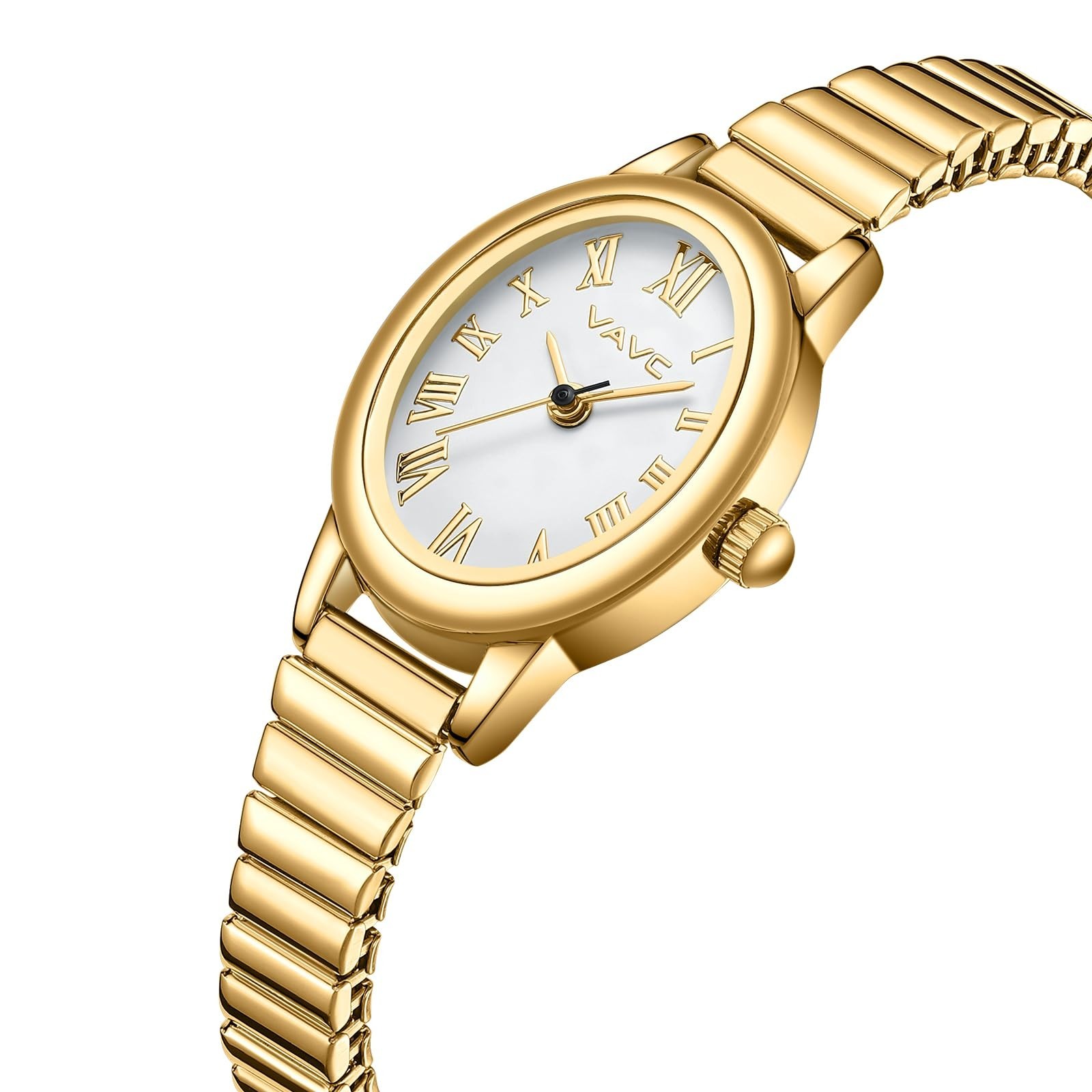 Elegant Gold Women’s Watch – Analog, Stainless Steel Expansion Band, Oval Case,