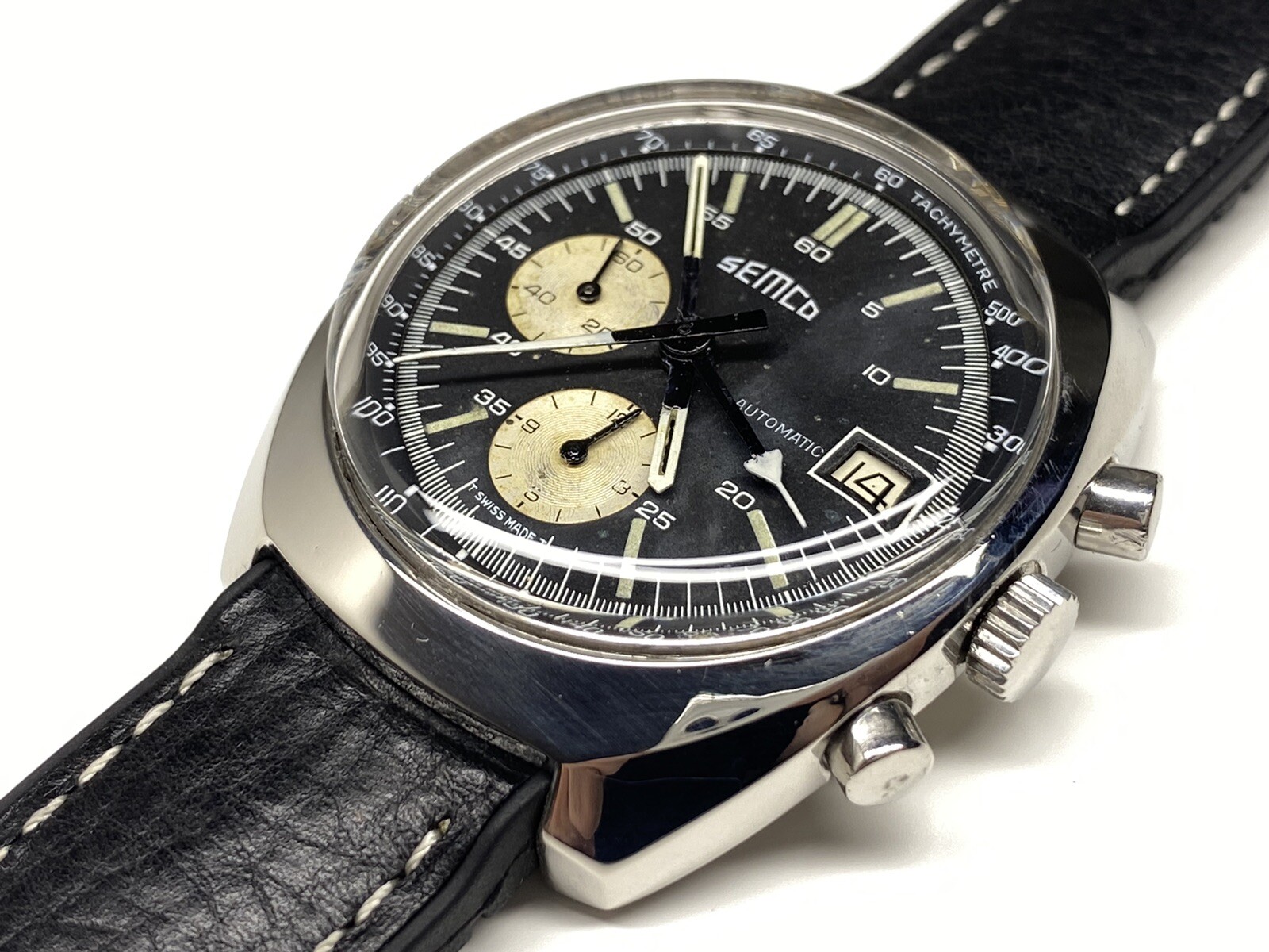 rare vintage lemania semco chronograph automatic date swiss made wristwatch
