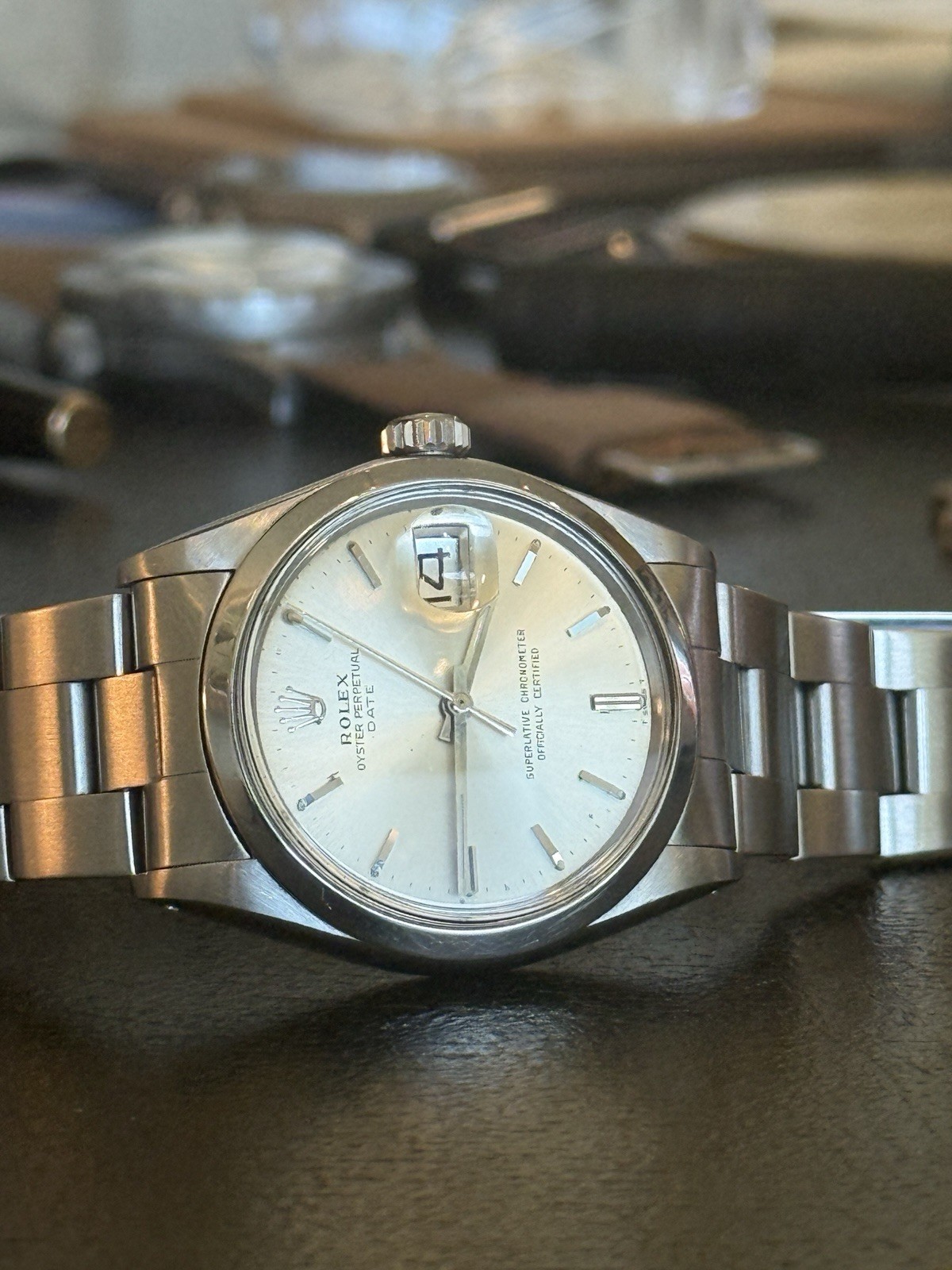 Rolex Oyster Perpetual Date 34mm Silver Sunburst Dial Auto Steel Bracelet