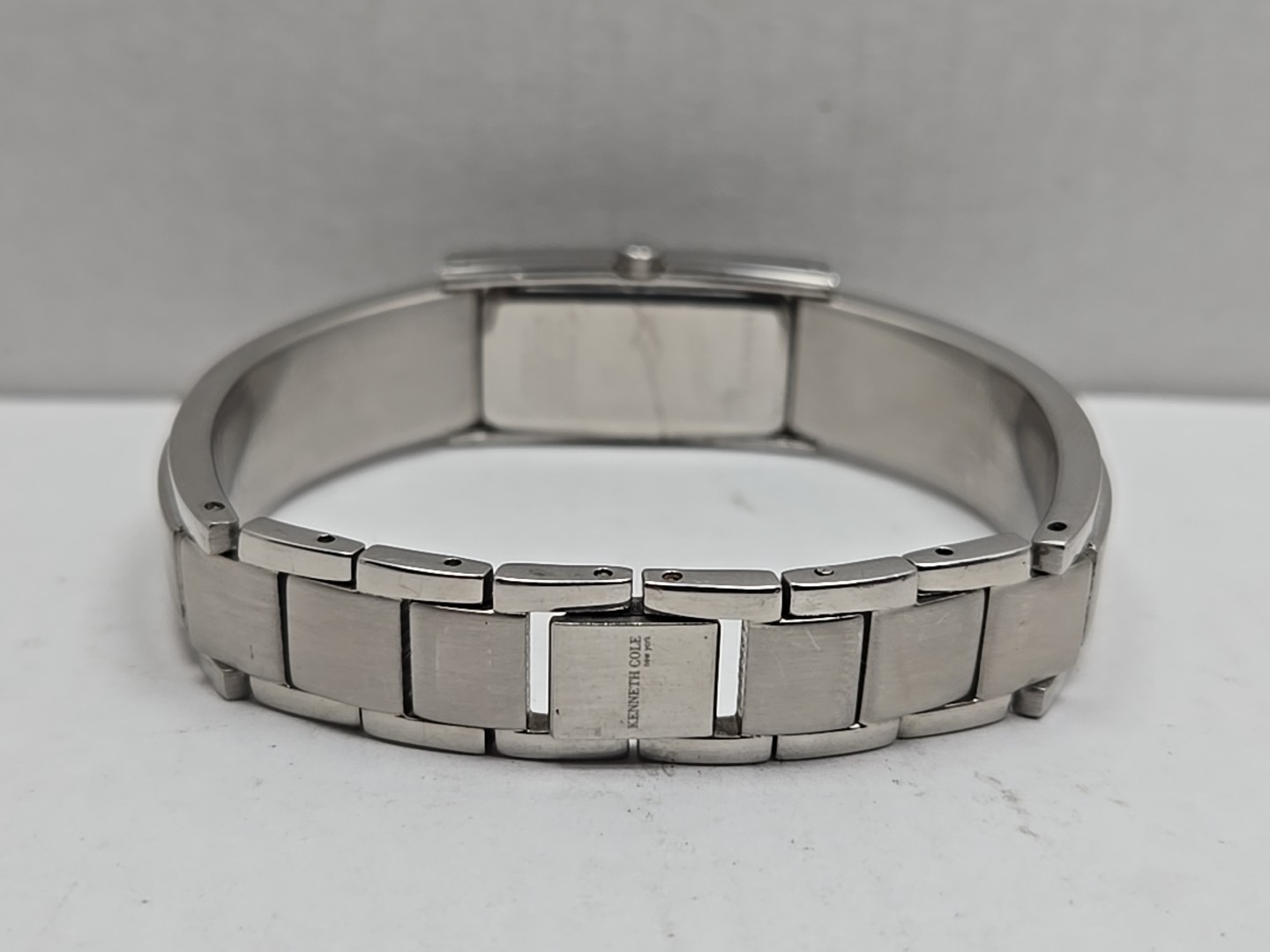 Womens Kenneth Cole Watch 15mm Silver Tone Cuff Bangle Band New Battery