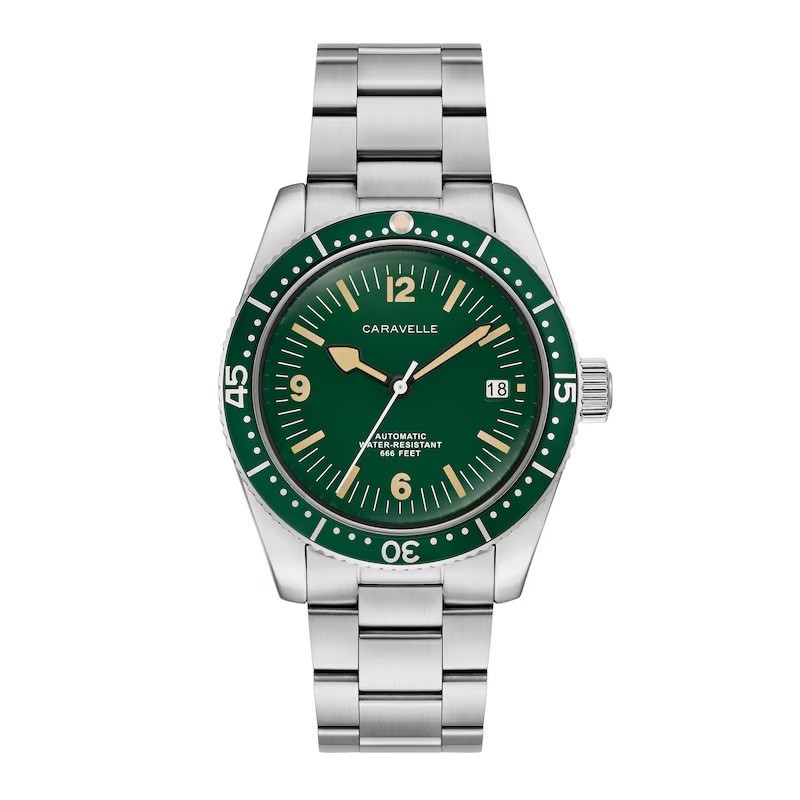 Caravelle 43B179 Men’s Sea Hunter Stainless Steel Green Dial Automatic Watch