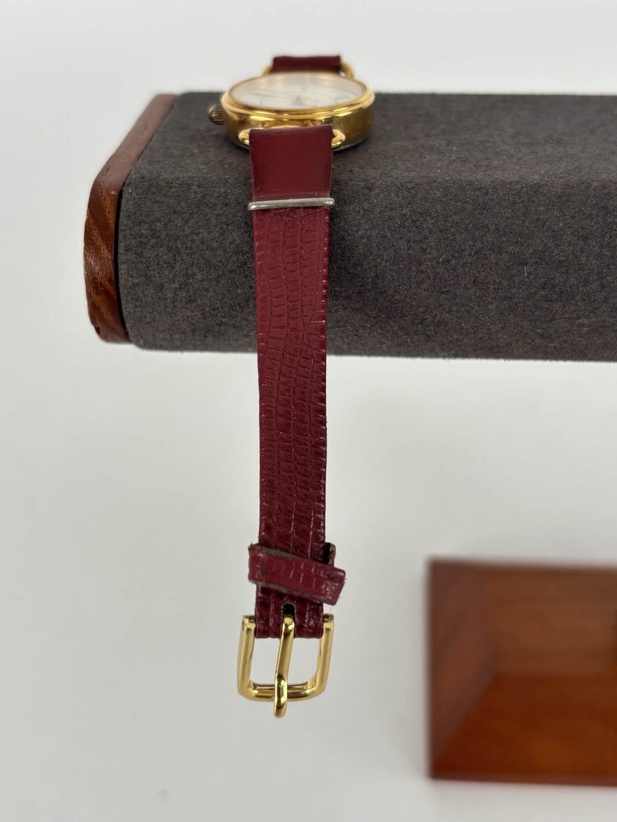 Timex 23mm Gold Tone Quartz Watch w/Red Leather Band & New Battery