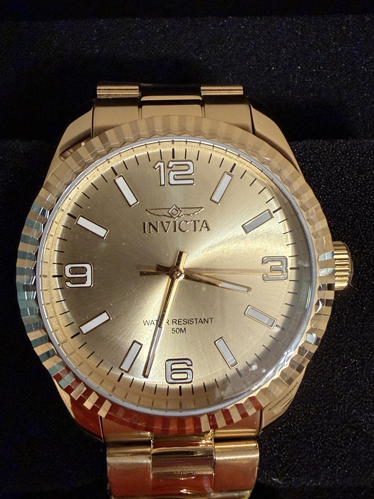 Invicta Men’s Analog Quartz Wristwatch 43mm Gold SS Bracelet 50m w/ Box