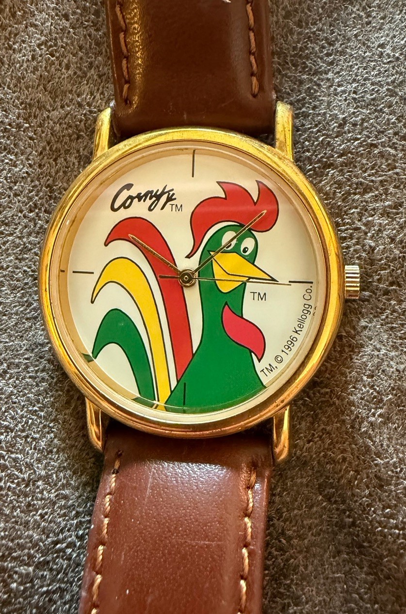Corny 1996 Kellog Unisex Adult Brown Buckle Band Analog Watch Tested And Works