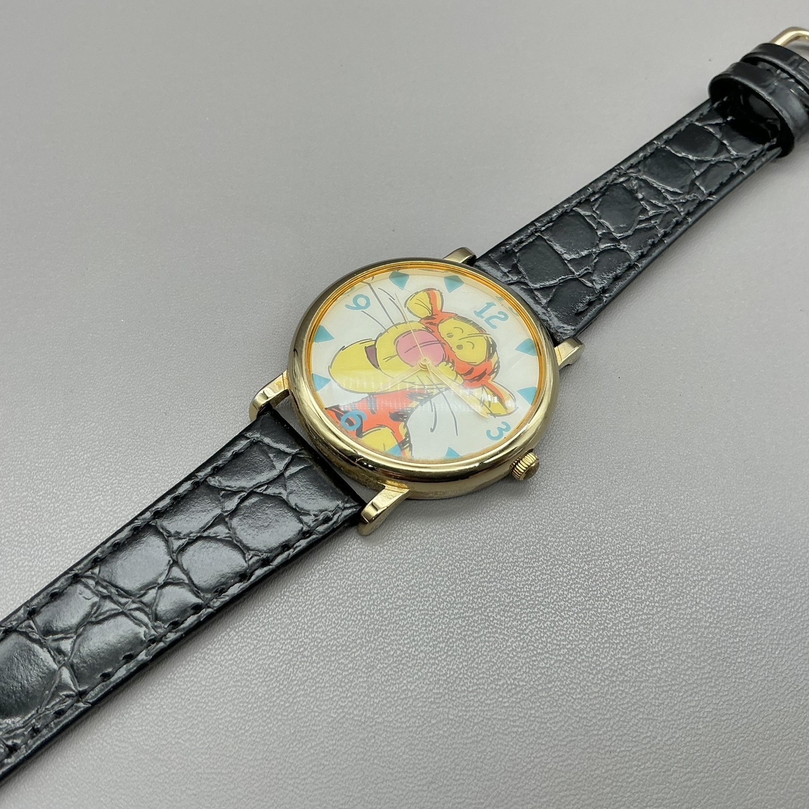 Timex Womens Watch Pooh Tigger Multicolor Dial Black Leather Strap Quartz Analog