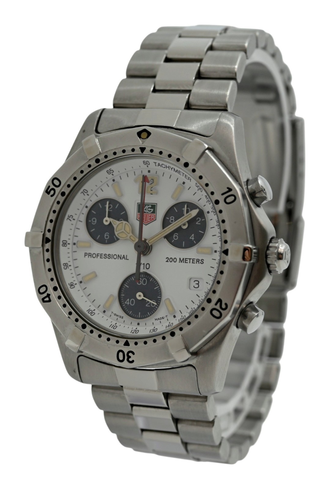 Tag Heuer 38mm Men’s 2000 Series White Dial Chronograph SS Watch- Ref: CK1111!