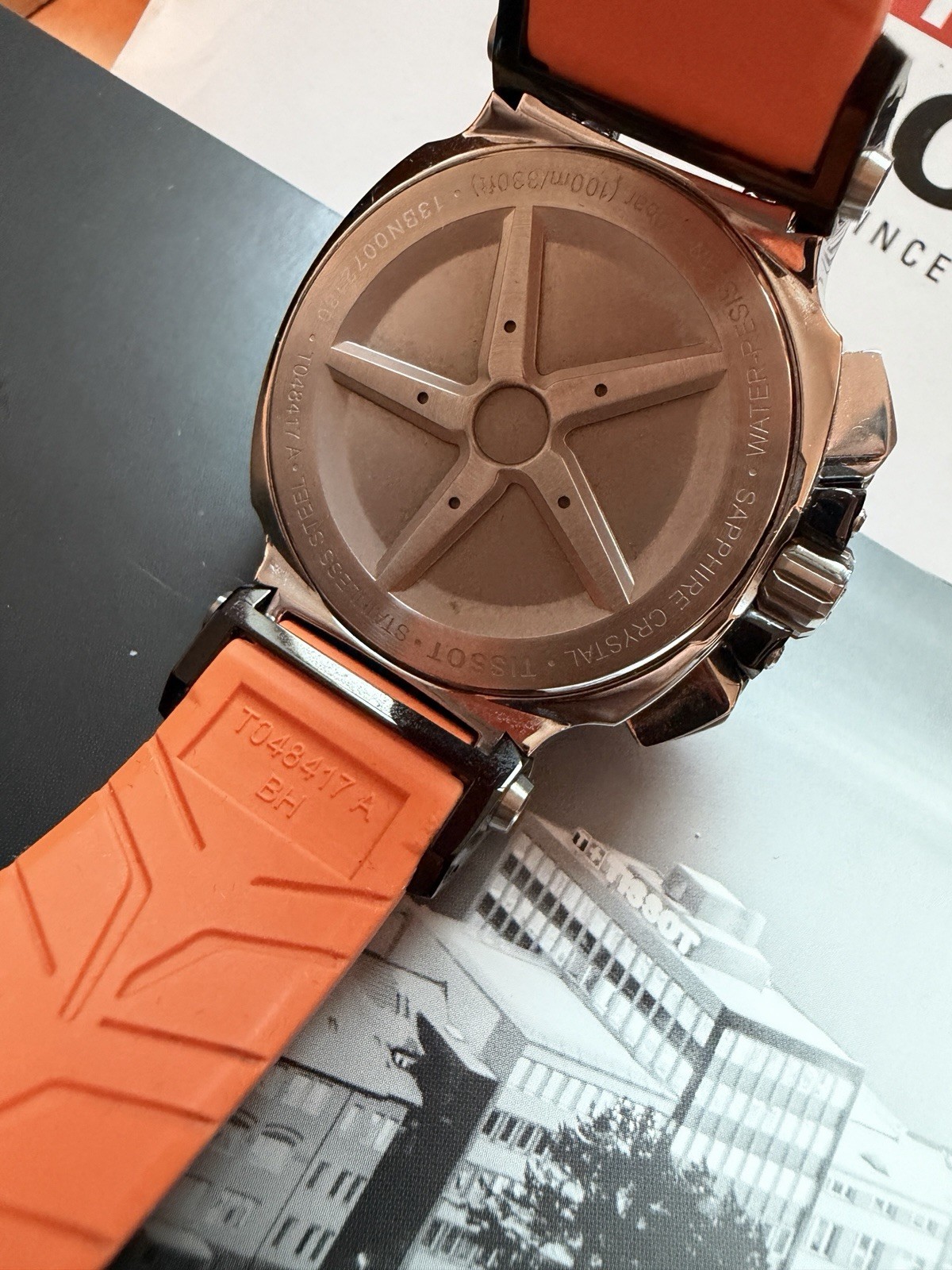 Tissot T-Race Swiss Made Quartz Chronograph 45mm Black Dial Orange Strap 100m