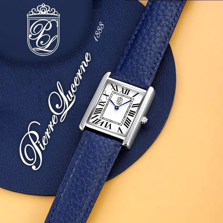 Pierre Lucerne 1888 Tank Swiss Inspired Design Mens Watch Blue Band With Box