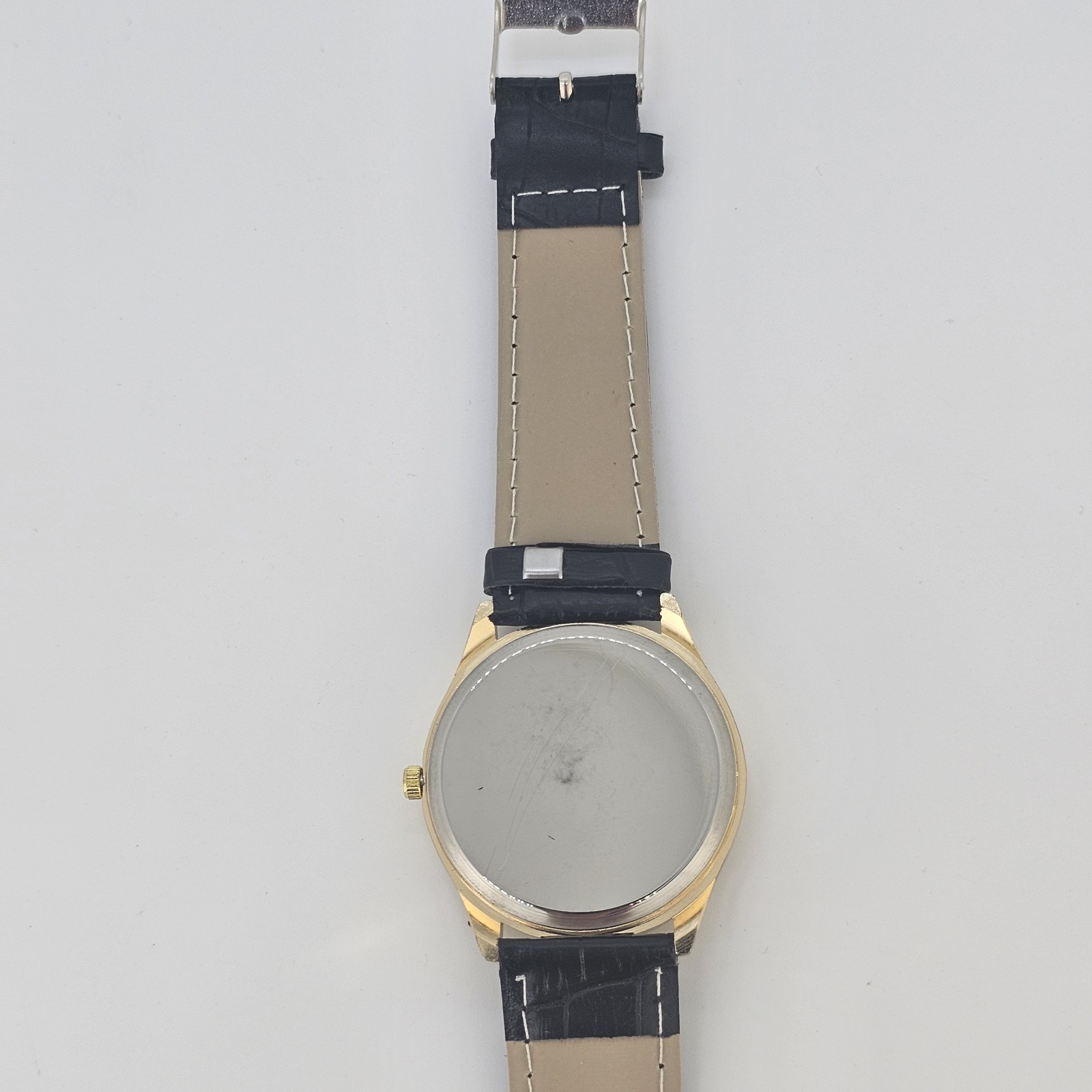 Men’s Analog Watch 38MM Black Dial Black Faux Leather Bands New Battery