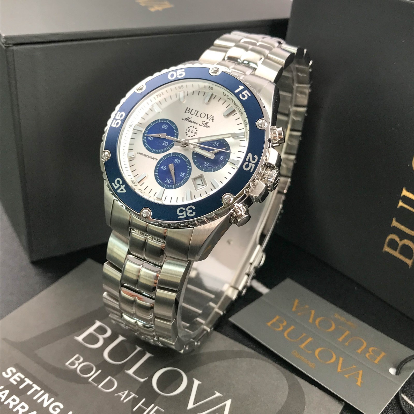 Bulova Marine Star 98B423 Chronograph Silver-White Dial Men’s Quartz Watch 41.5M