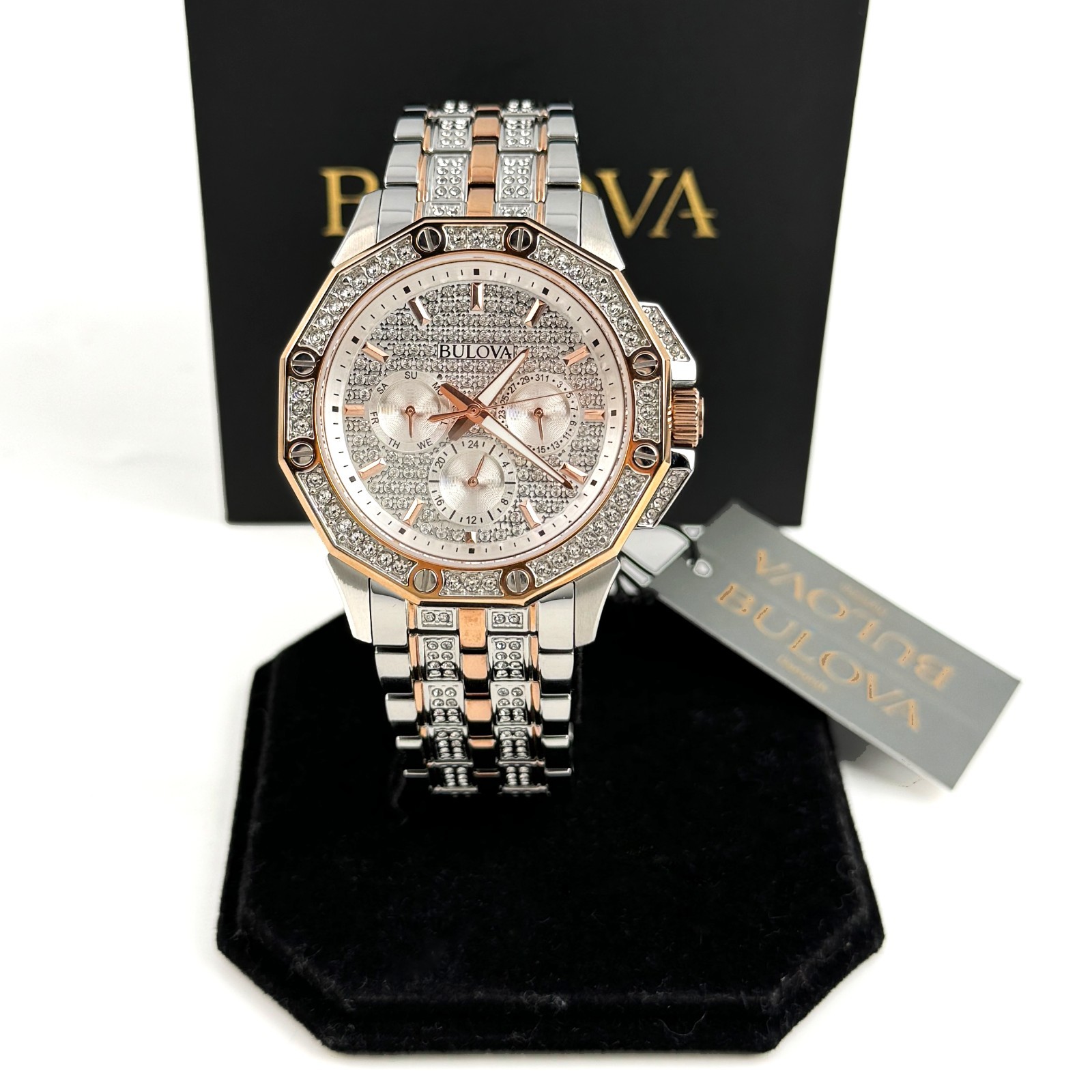 Bulova Crystal Octava 98C133 Quartz Rose Gold Dial Stainless Men’s Watch 41.5mm