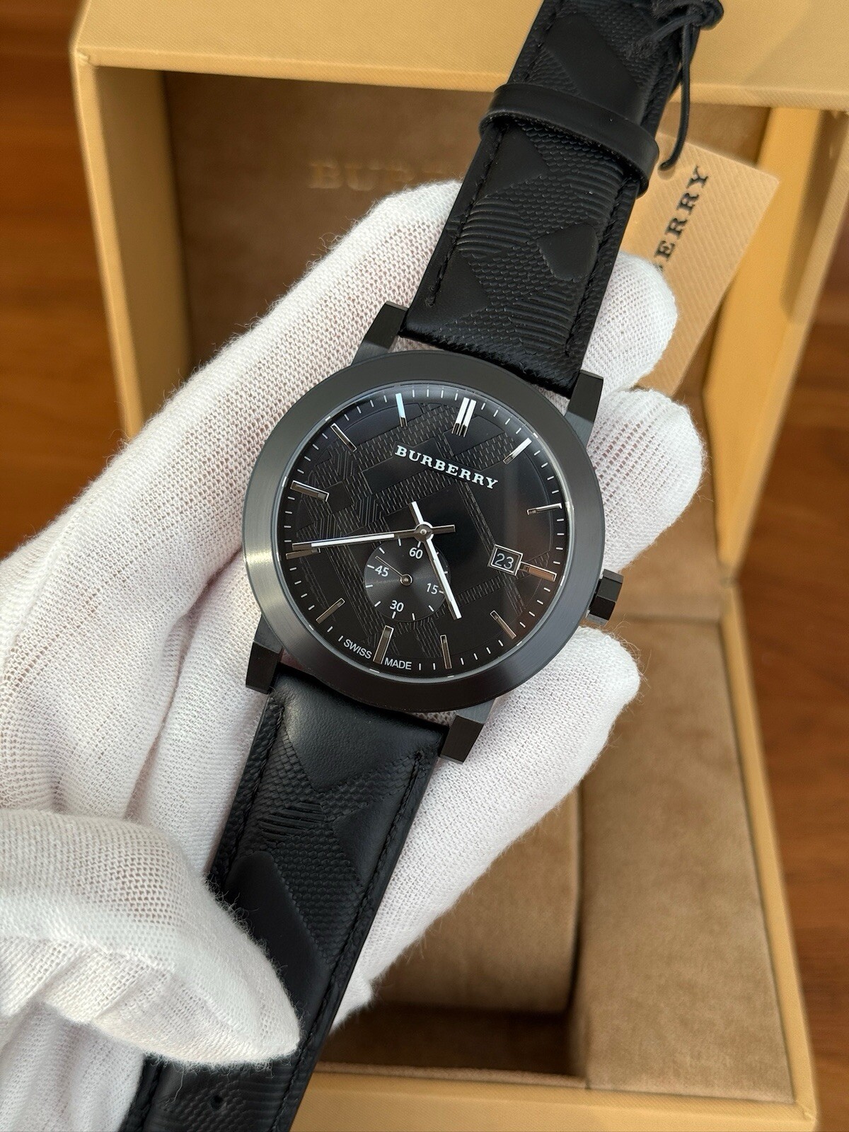 Burberry The City Black Dial Black Leather Strap Watch for Men – BU9906