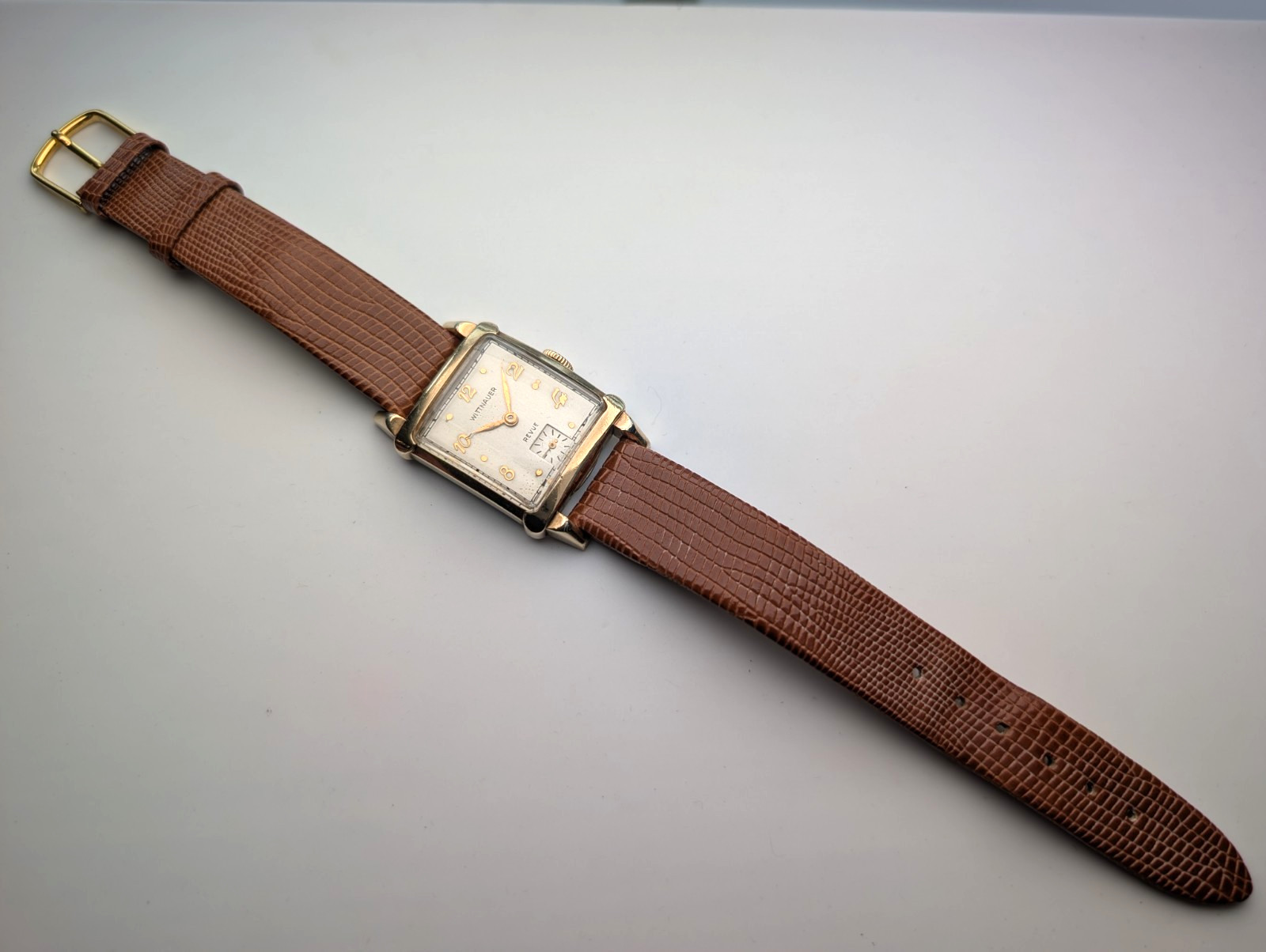 Vintage Wittnauer Revue 73 10K Gold Plated Art Deco Watch, 1950s, Running Well