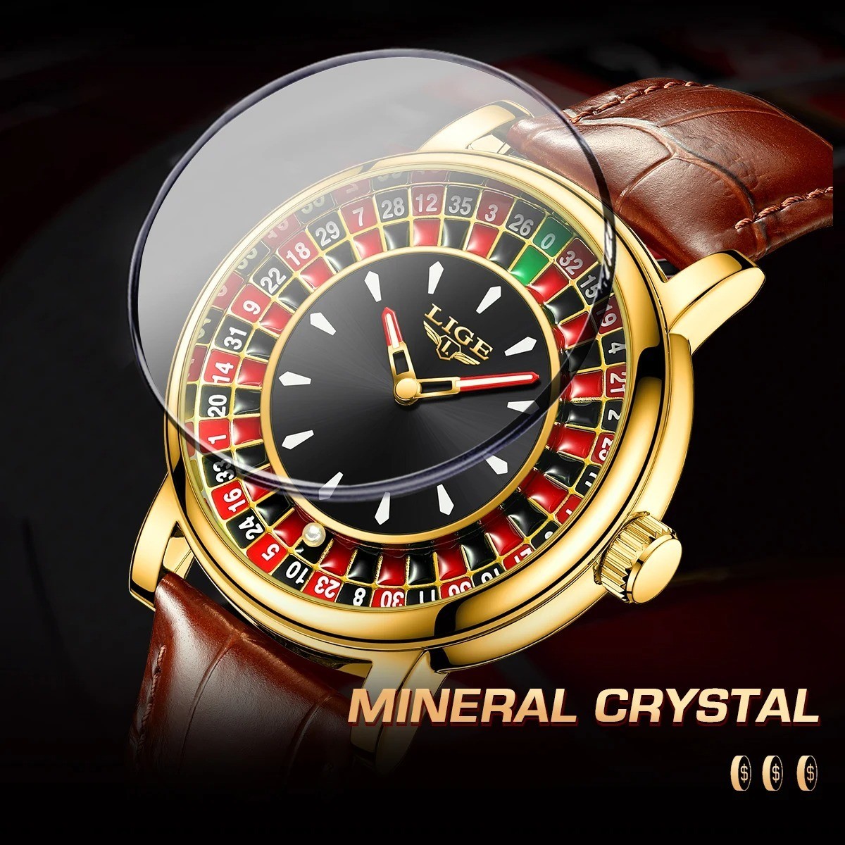LIGE Fashion Men Watch Rotating Dial Las Vegas Roulette Desktop Theme Watch Men