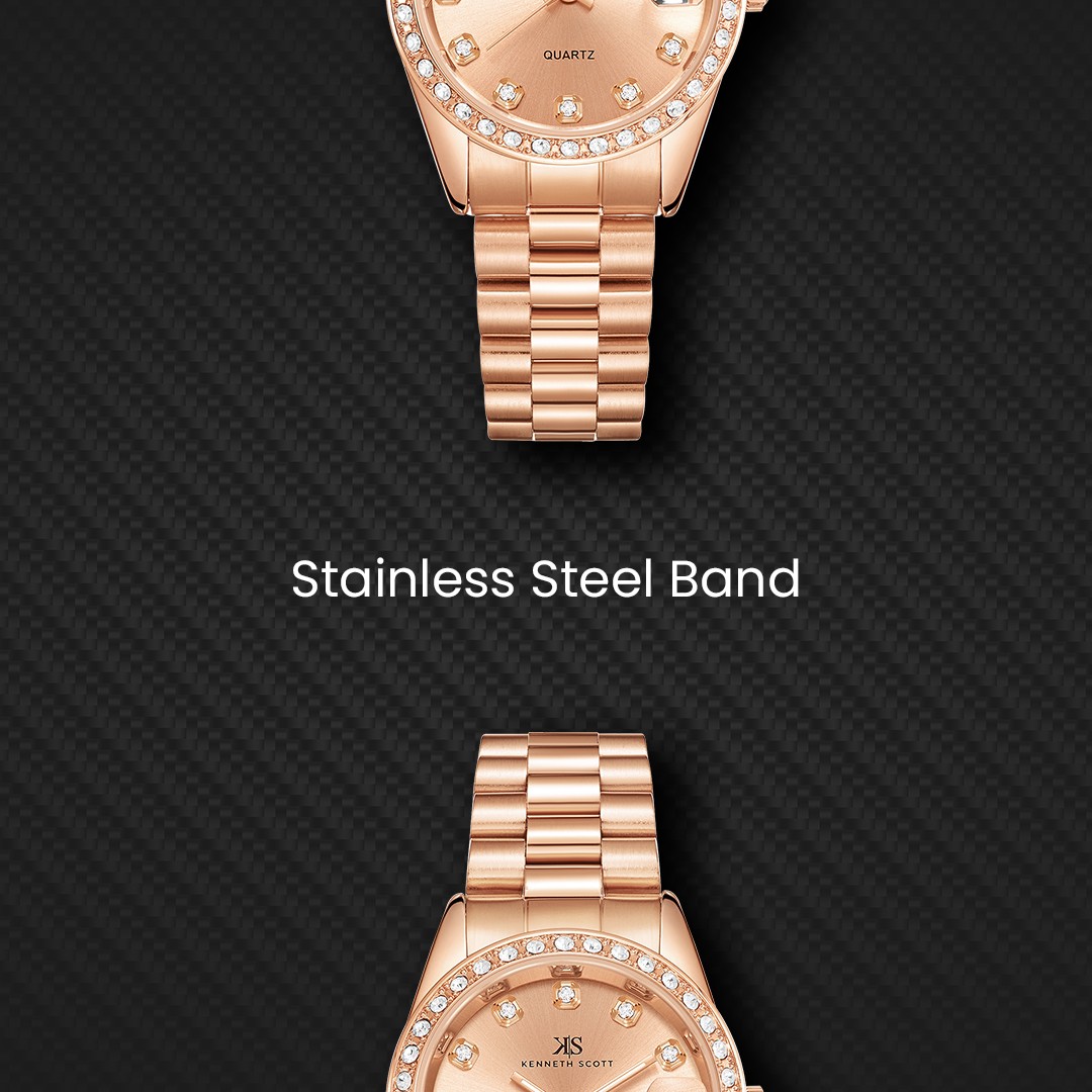 Kenneth Scott Women’s Analog Watch | Rose Gold Dial, 32mm, 30 m (3 ATM)