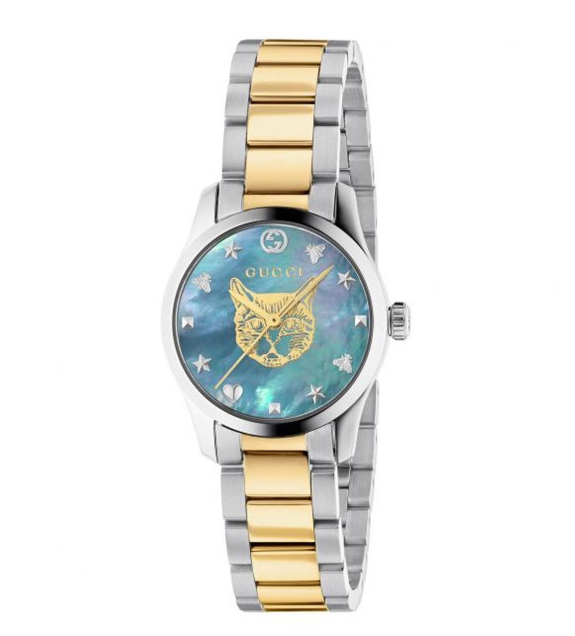 Gucci G Timeless Quartz MOP Blue Dial Two Tone Steel Strap Watch YA1265011