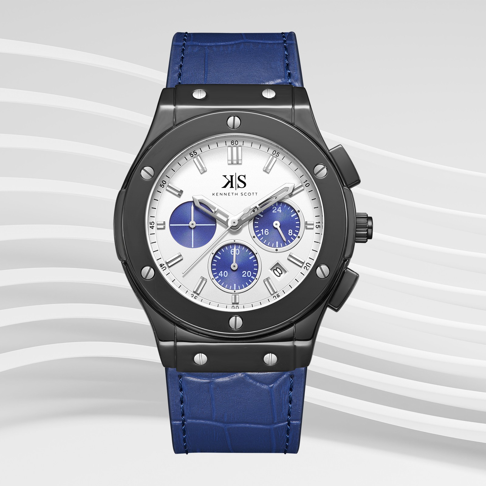 Kenneth Scott Men’s Multi Function Watch | White Dial, 44mm, 30 m (3 ATM)