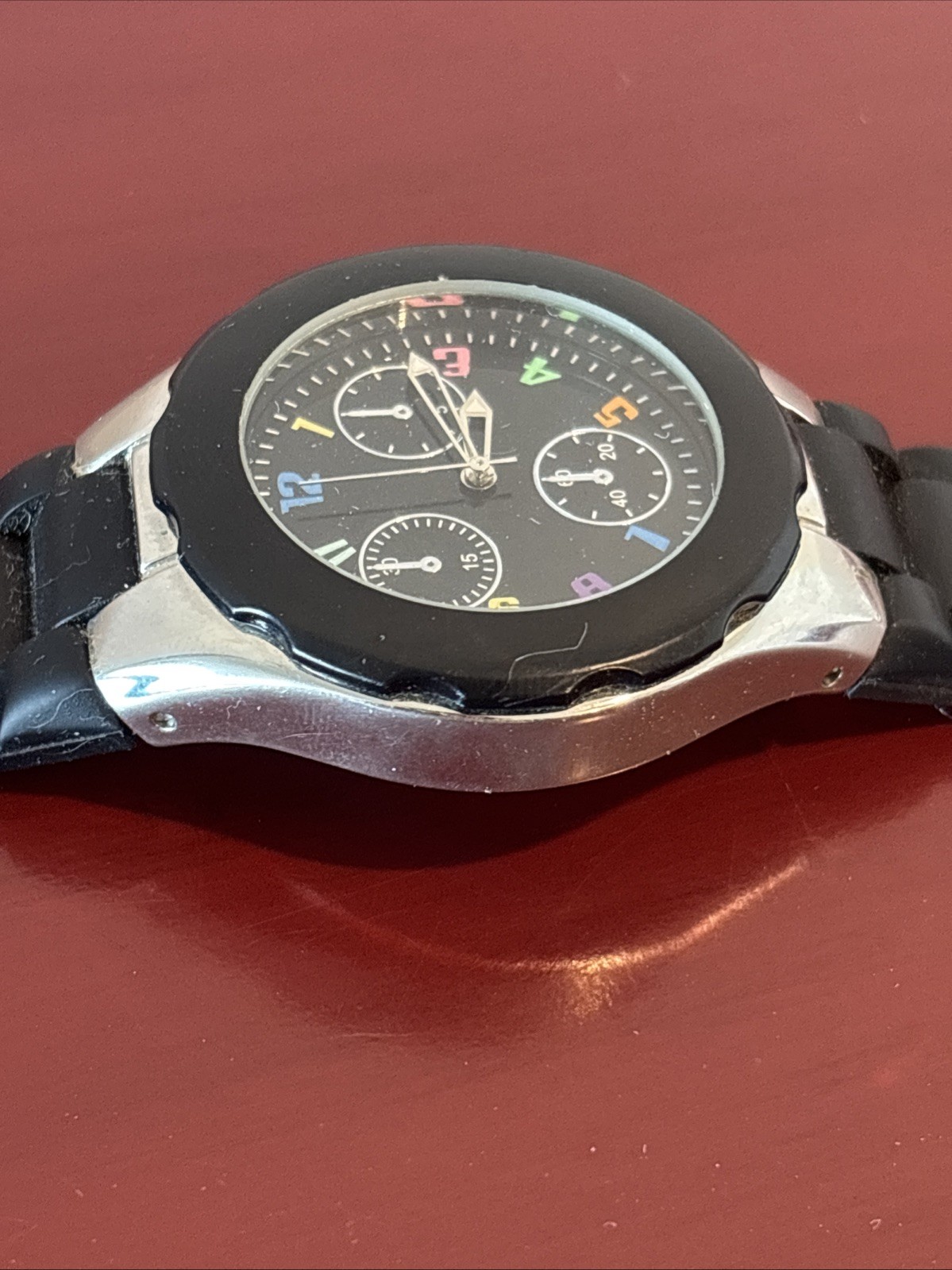 Black Dial Multicolor Dial Rubber Band Watch Untested As Is Condition