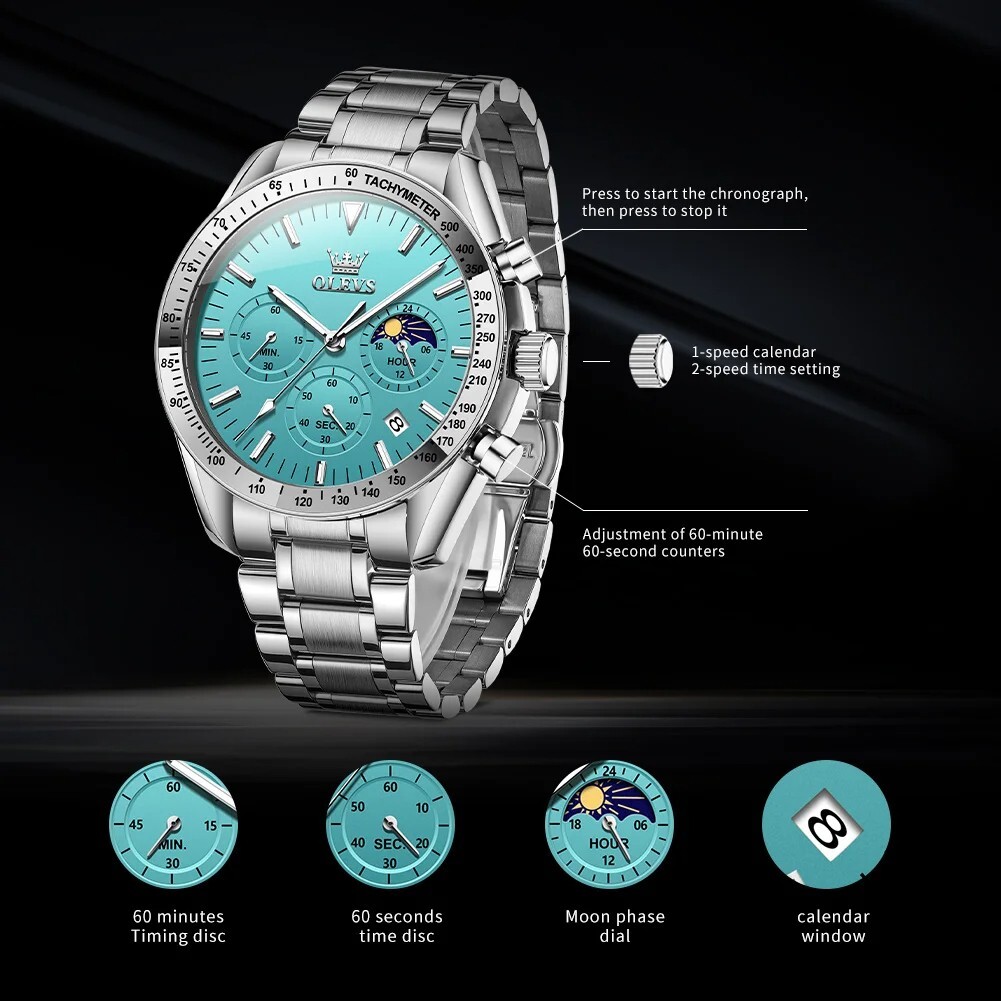 Waterproof Quartz Watch Men’s OLEVS Luminous Luxury Business Date Men Strap