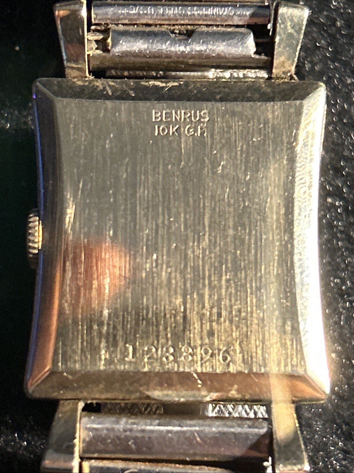 vintage benrus mens wrist watch BO 1, Late 1940’s 10 Gold Filled Tank, Patina.