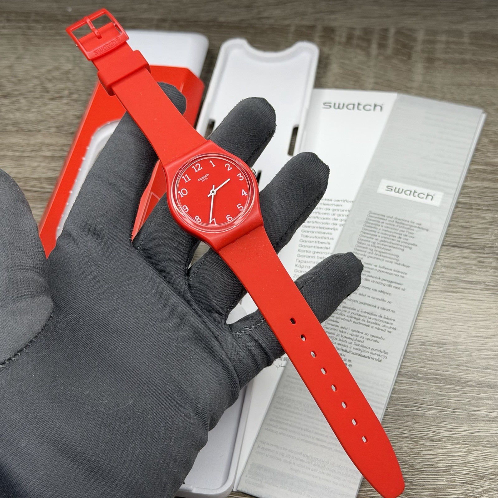 NEW✅ Swatch SUNETTY Red Silicone Number Dial Women’s 34mm Watch GR175