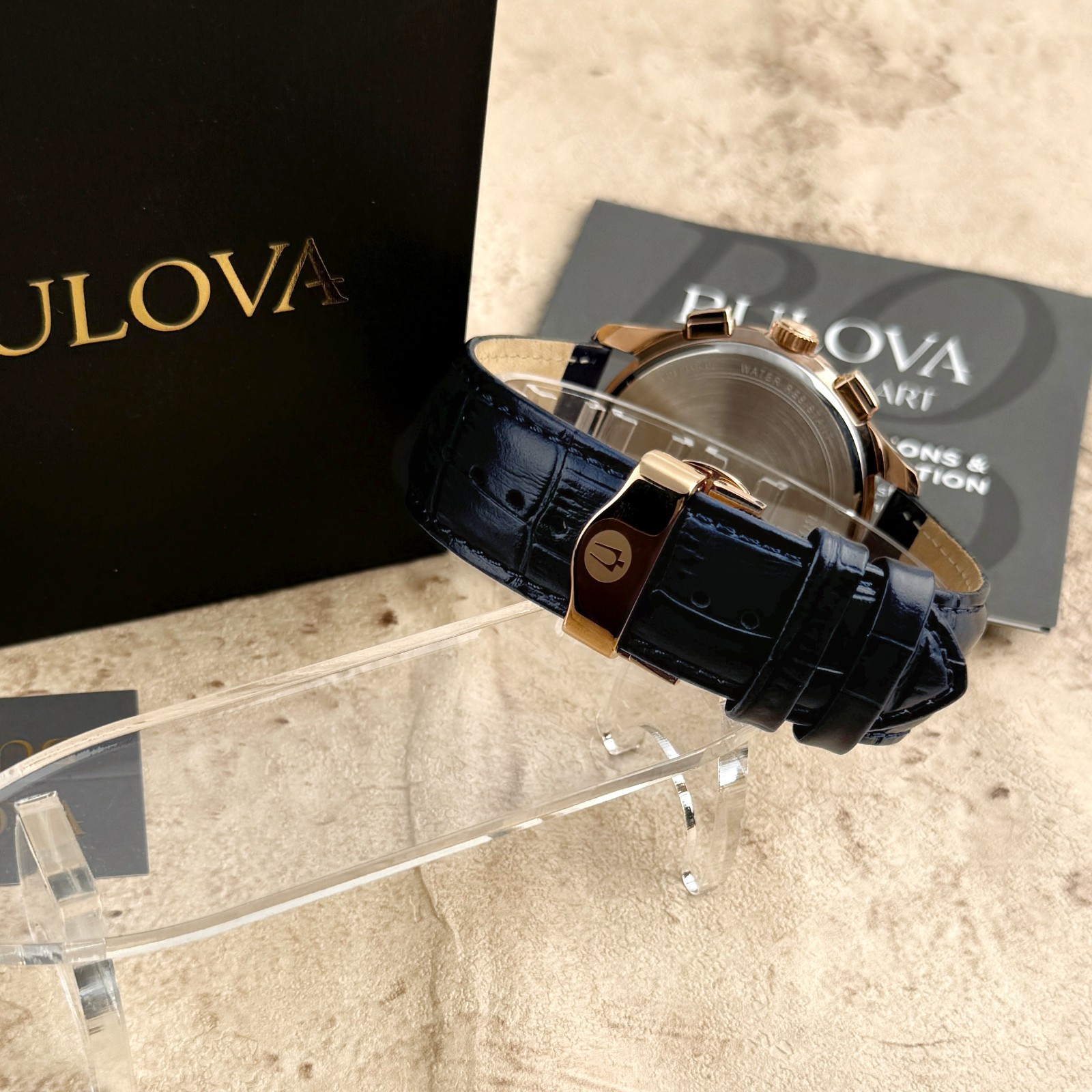 New Bulova Classic Dark Blue Textured Dial Chronograph Men’s Quartz Watch 97B170