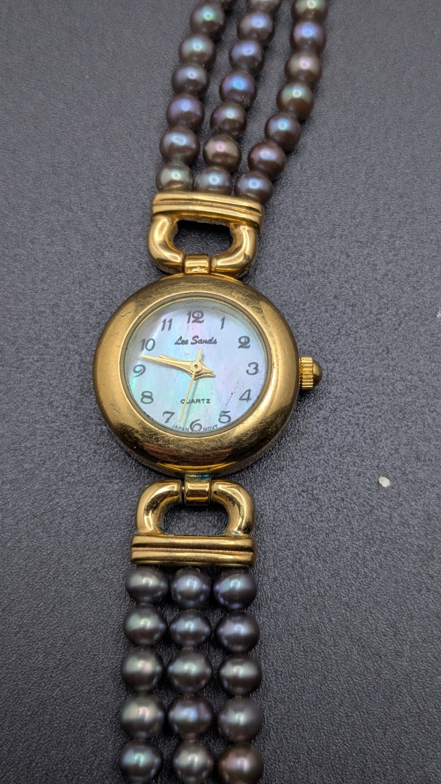 Lee Sands Quartz Watch with Faux Pearl Strap and Gold Tone Accents New Battery