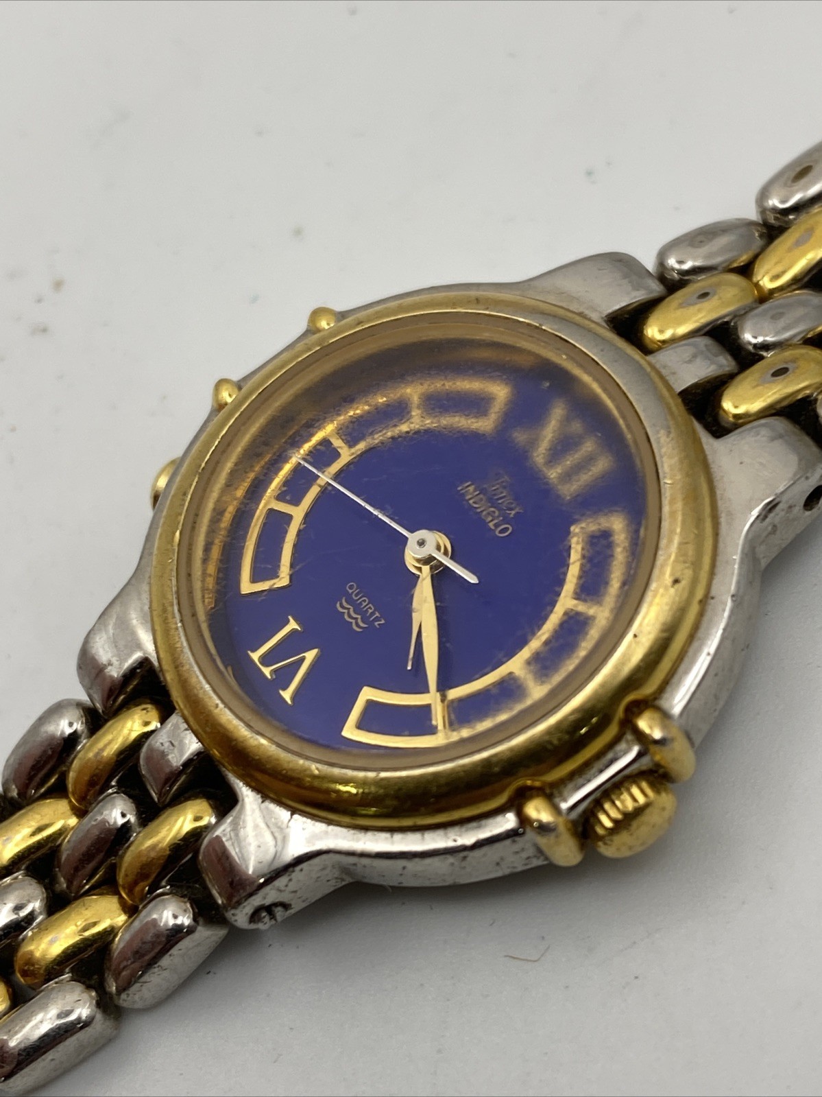 Vintage Timex Women’s Watch Blue Dial 1995 Two Tone Indiglo 26mm New Battery 7”